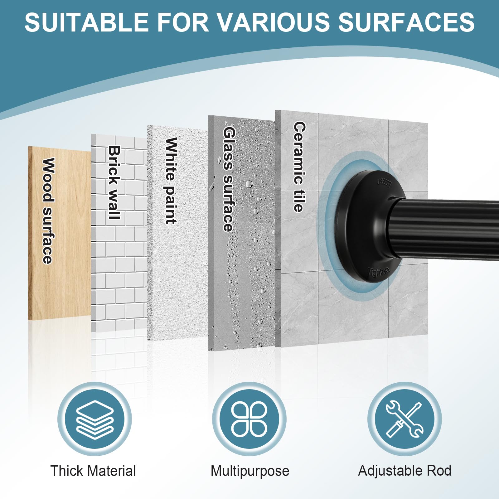 ZOCONE tension rod rust-resistant finish stays elegant over time.