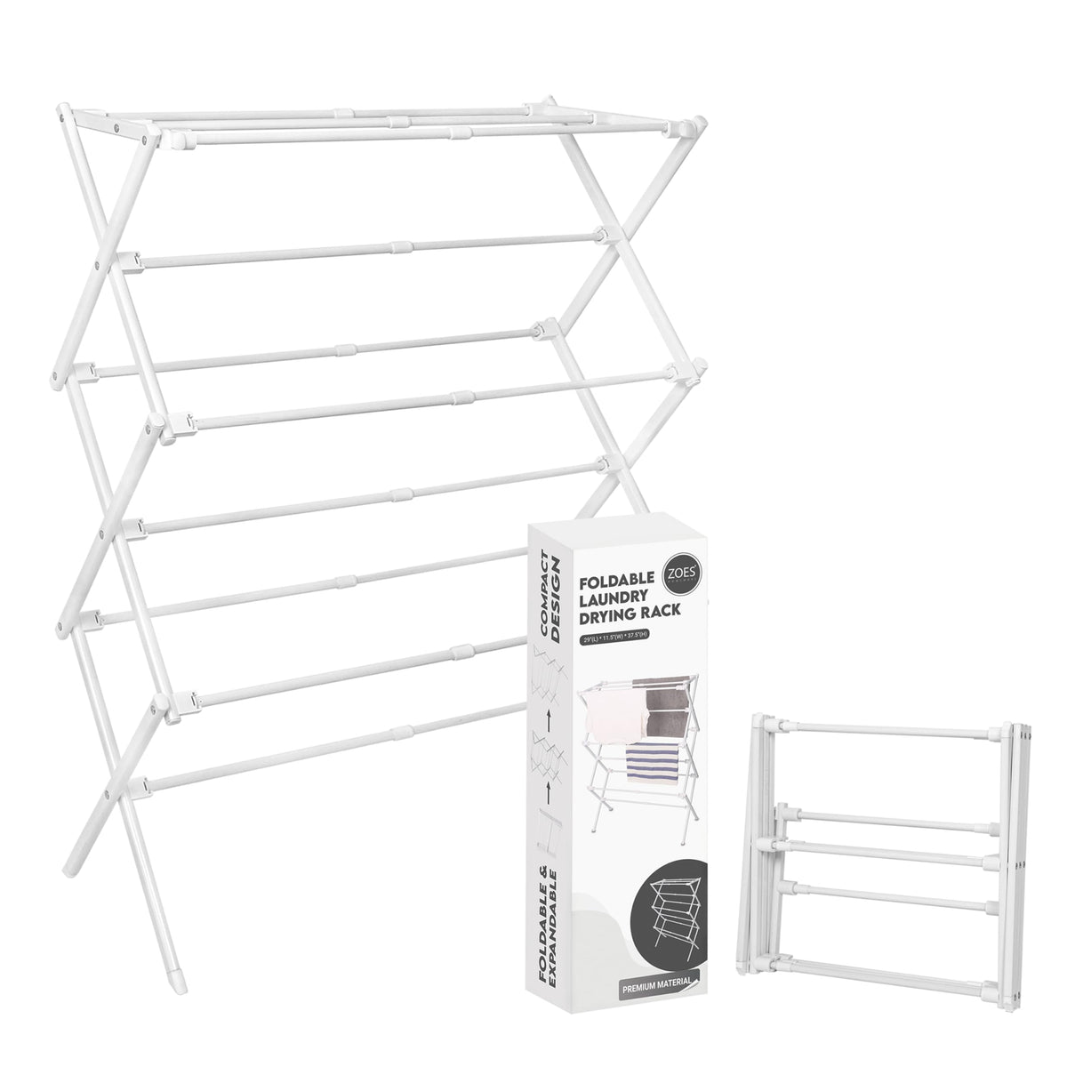 ZOES HOMEWARE 2026 enhanced drying rack, fully assembled for quick laundry setup.