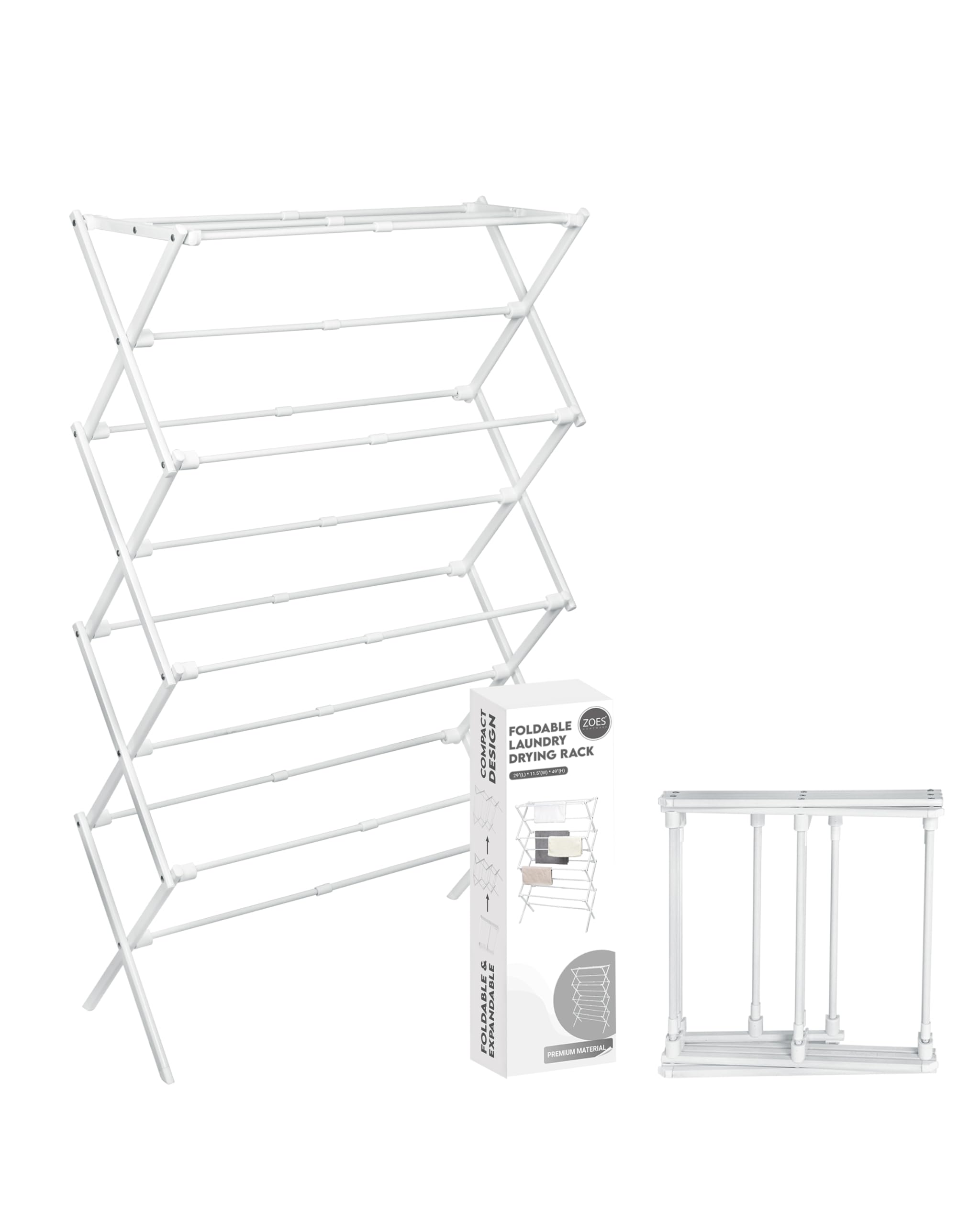 ZOES HOMEWARE 4-tier drying rack extended width in use for large laundry days.