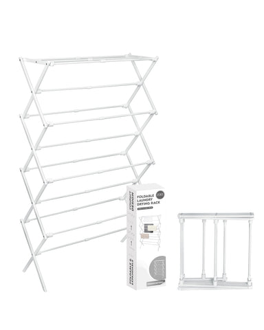 ZOES HOMEWARE 4-tier drying rack extended width in use for large laundry days.