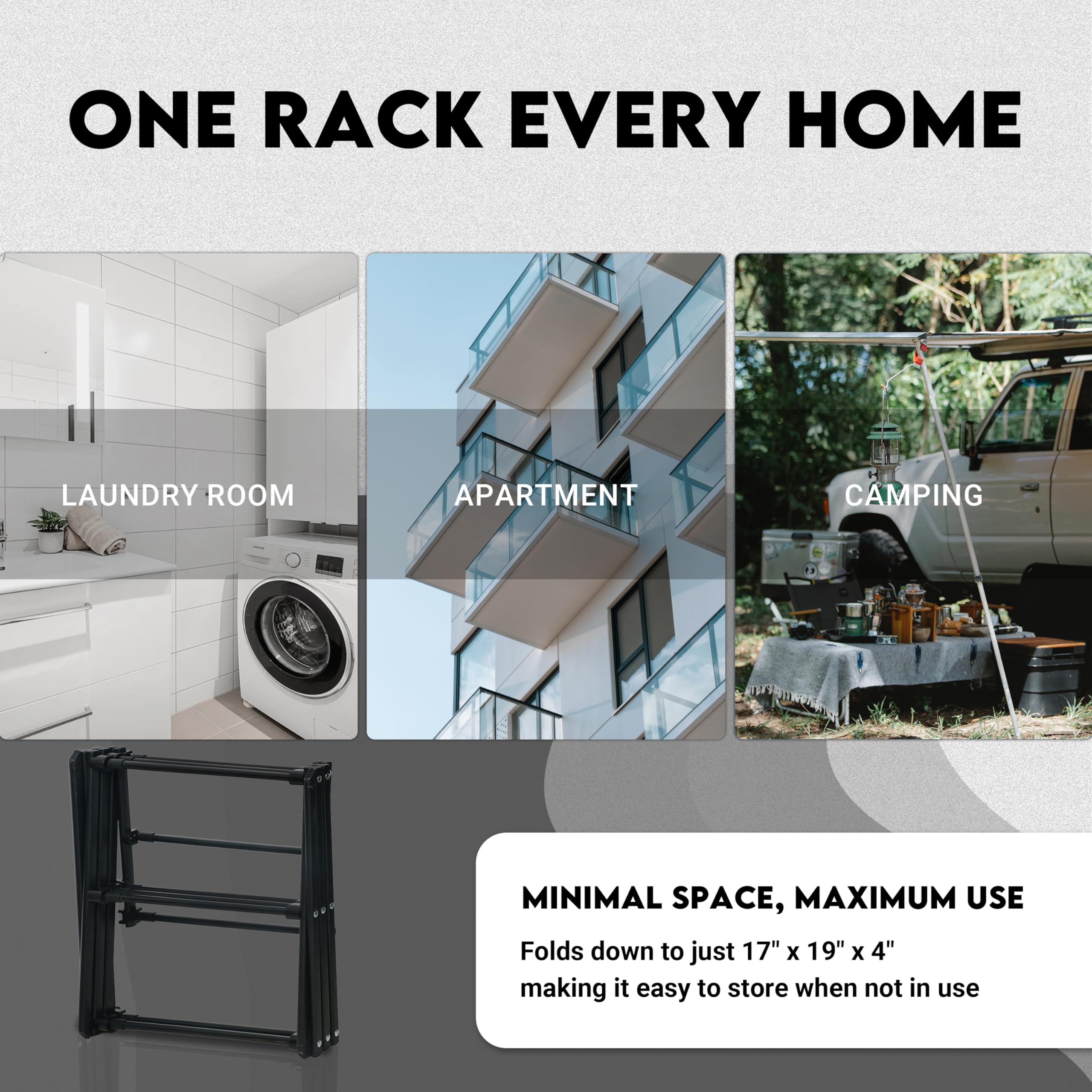 ZOES HOMEWARE 50-pound-drying-rack supporting a mix of towels and garments