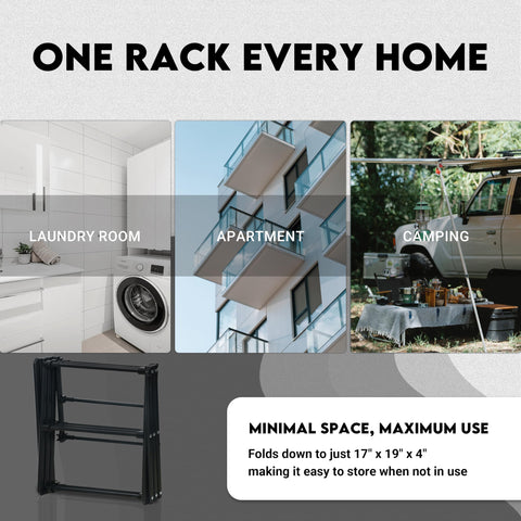 ZOES HOMEWARE 50-pound-drying-rack supporting a mix of towels and garments