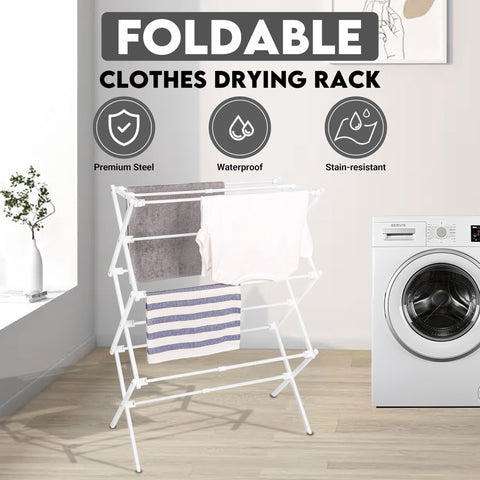 ZOES HOMEWARE foldable drying rack for compact storage after use.