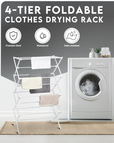 ZOES HOMEWARE foldable drying rack ready for indoor balcony settings.