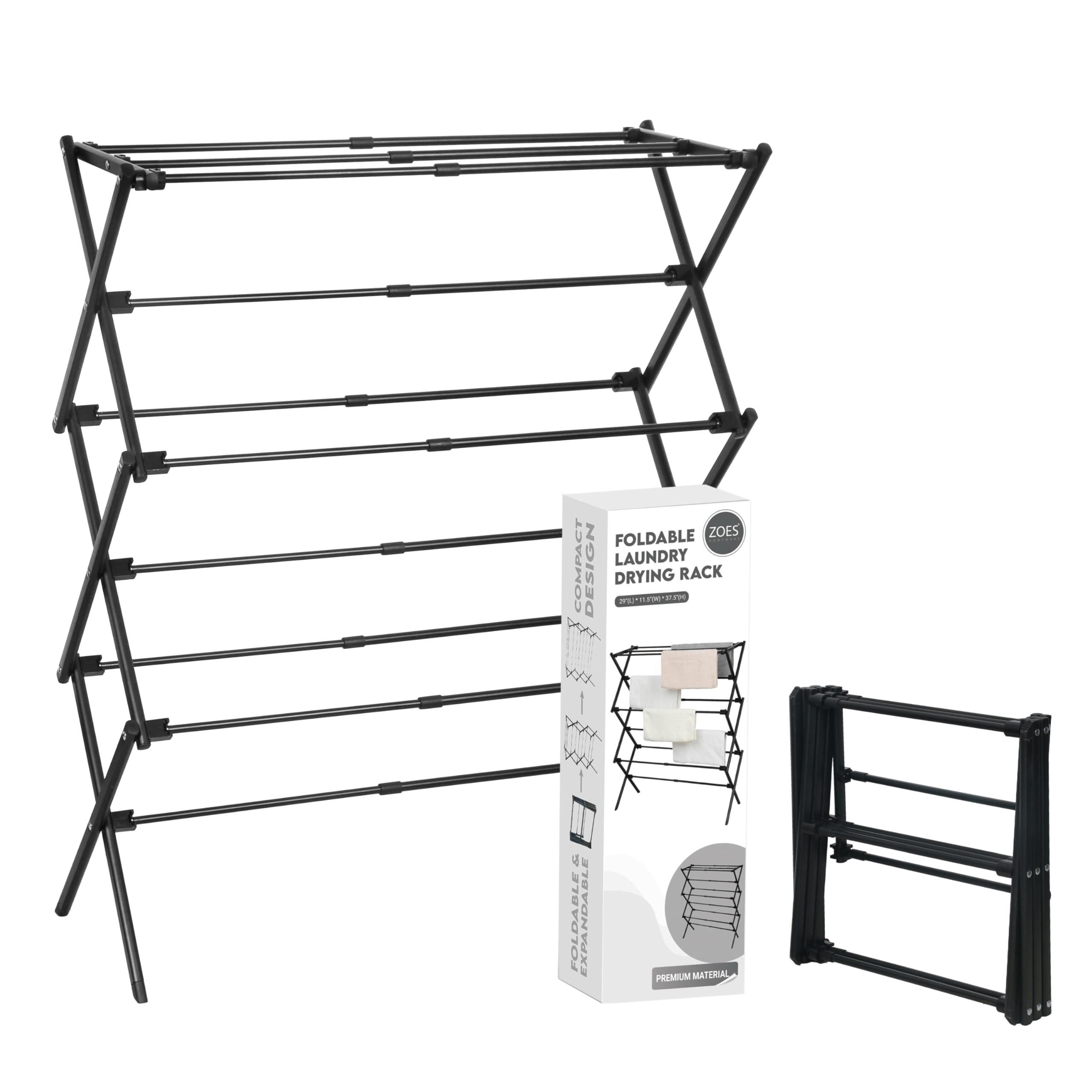 ZOES HOMEWARE foldable-drying-rack in a compact laundry space showing space-saving design
