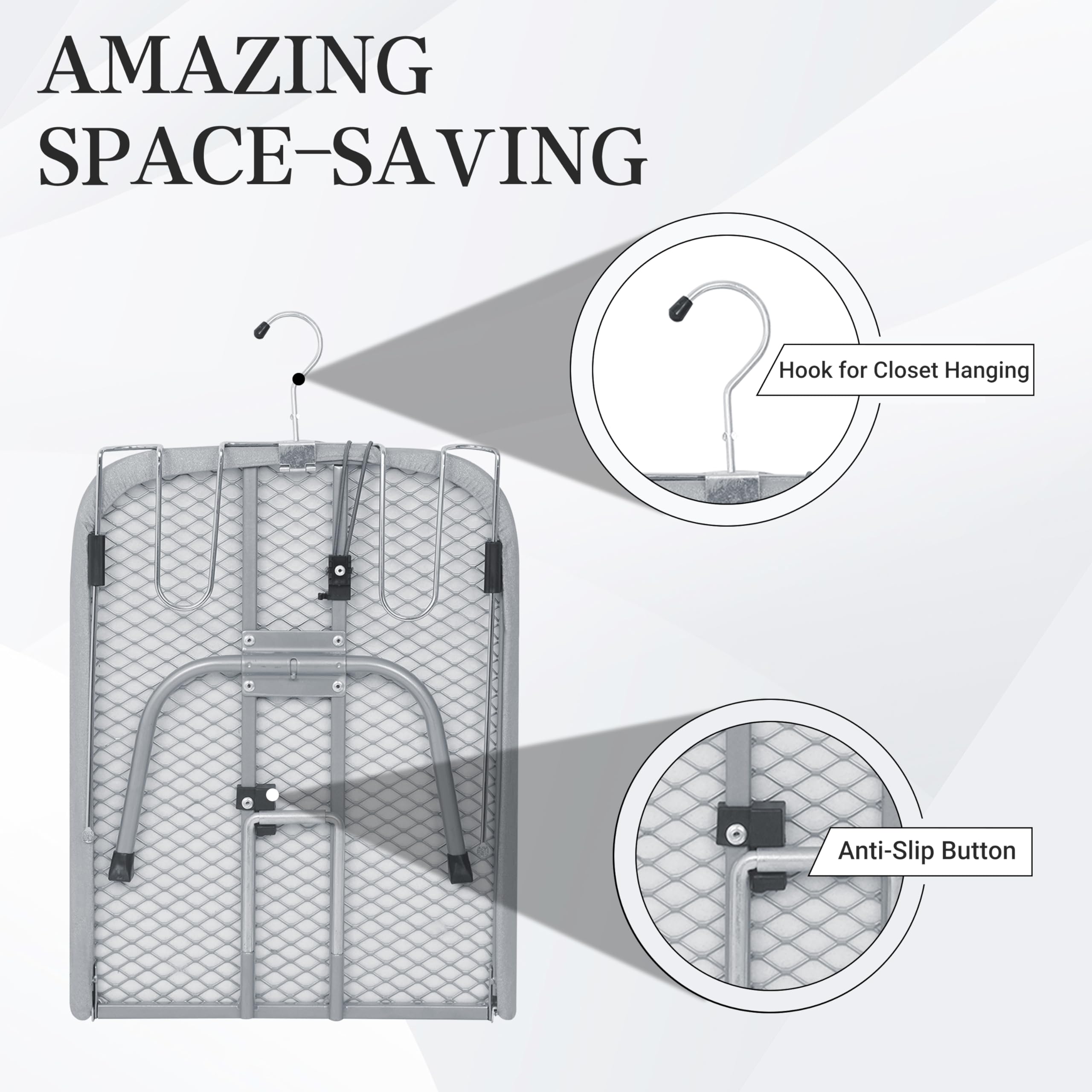 ZOES HOMEWARE anti-slip feet keep the mini ironing board stable.
