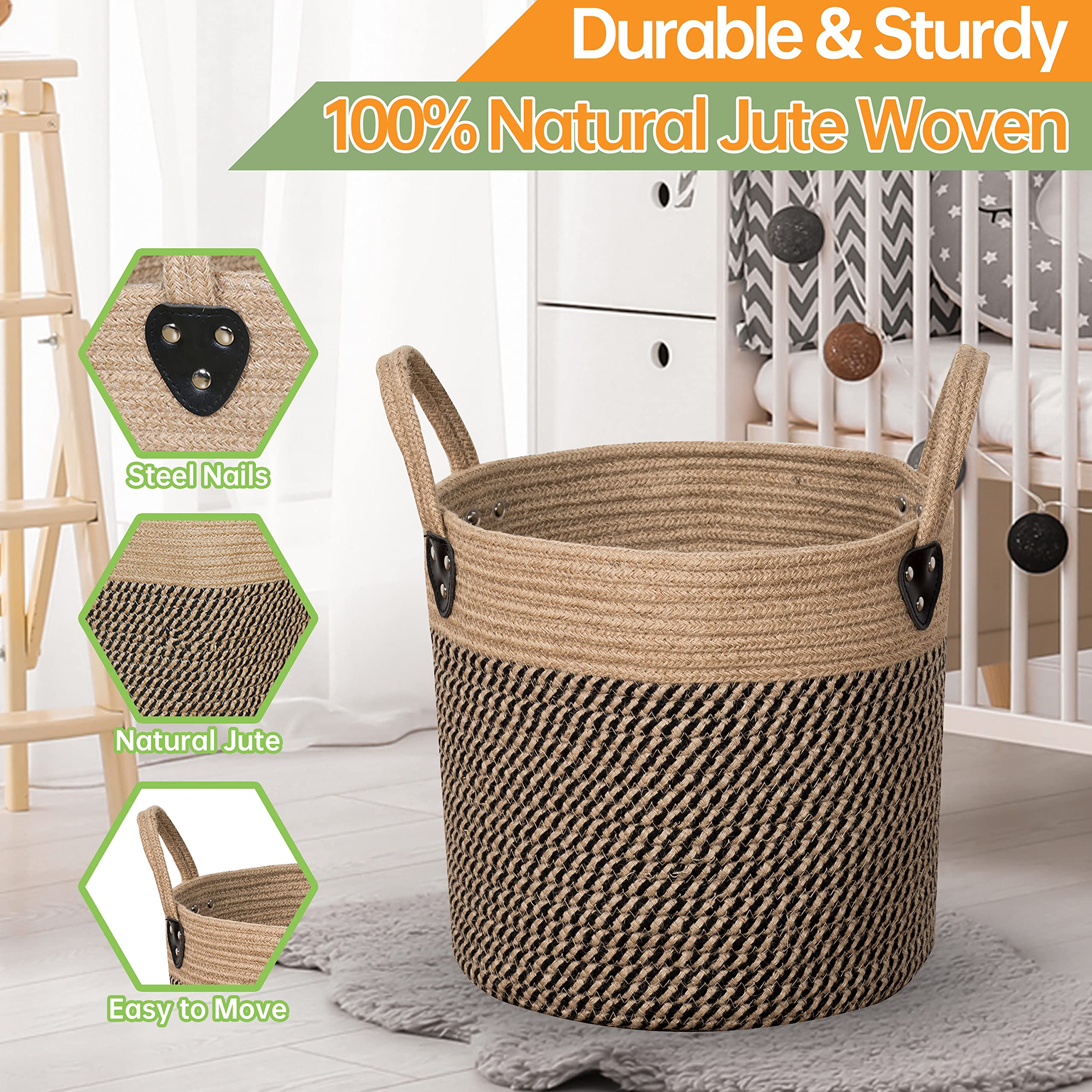 ZOES HOMEWARE jute basket used for blankets storage and organization