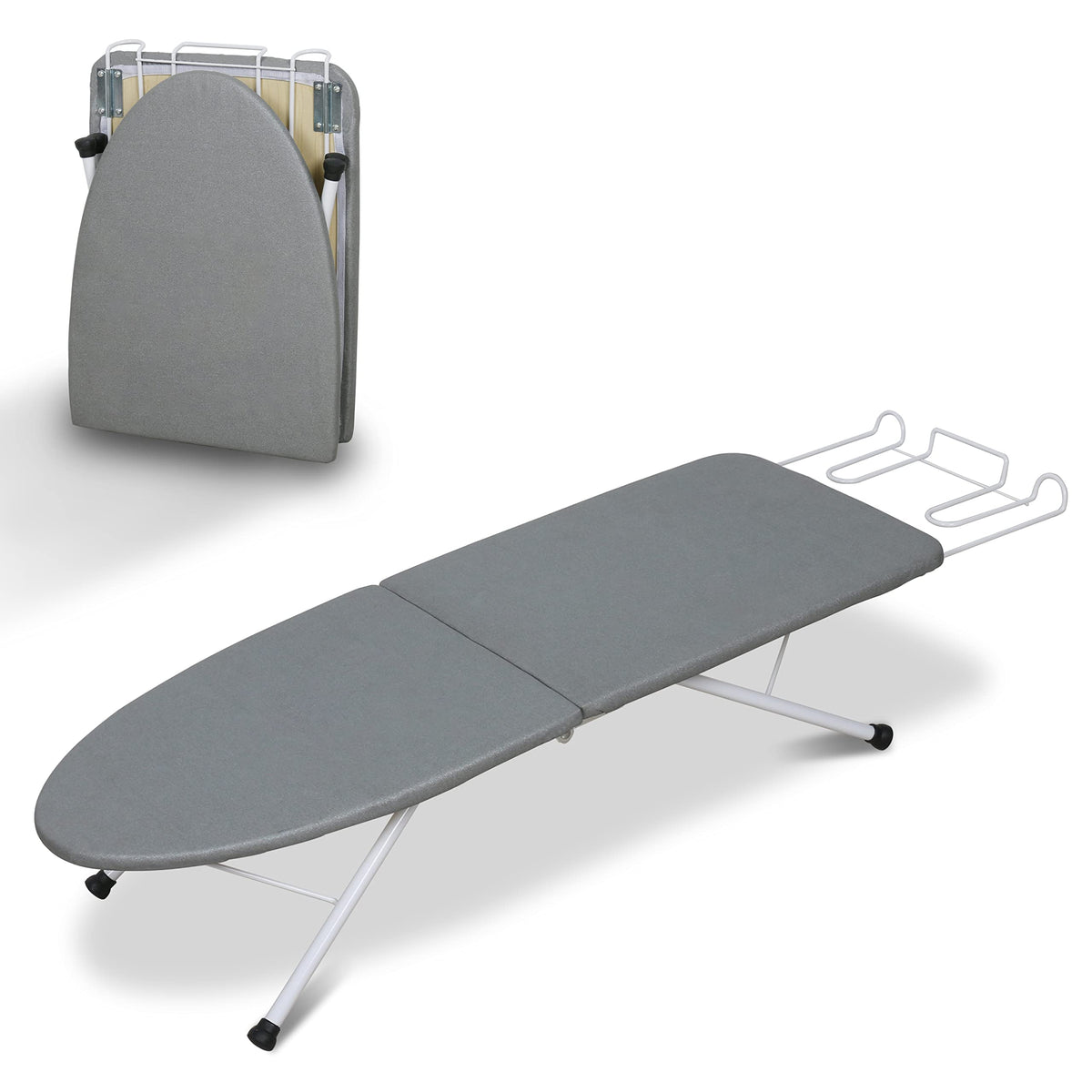ZOES HOMEWARE tabletop ironing board in compact foldable design for small spaces.