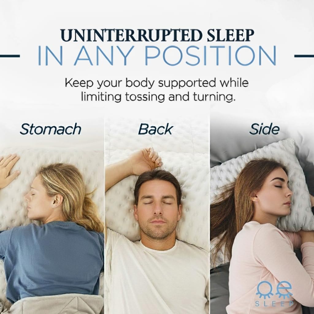 Zoey Sleep pillow on a bed shows versatile support for side and back sleepers.