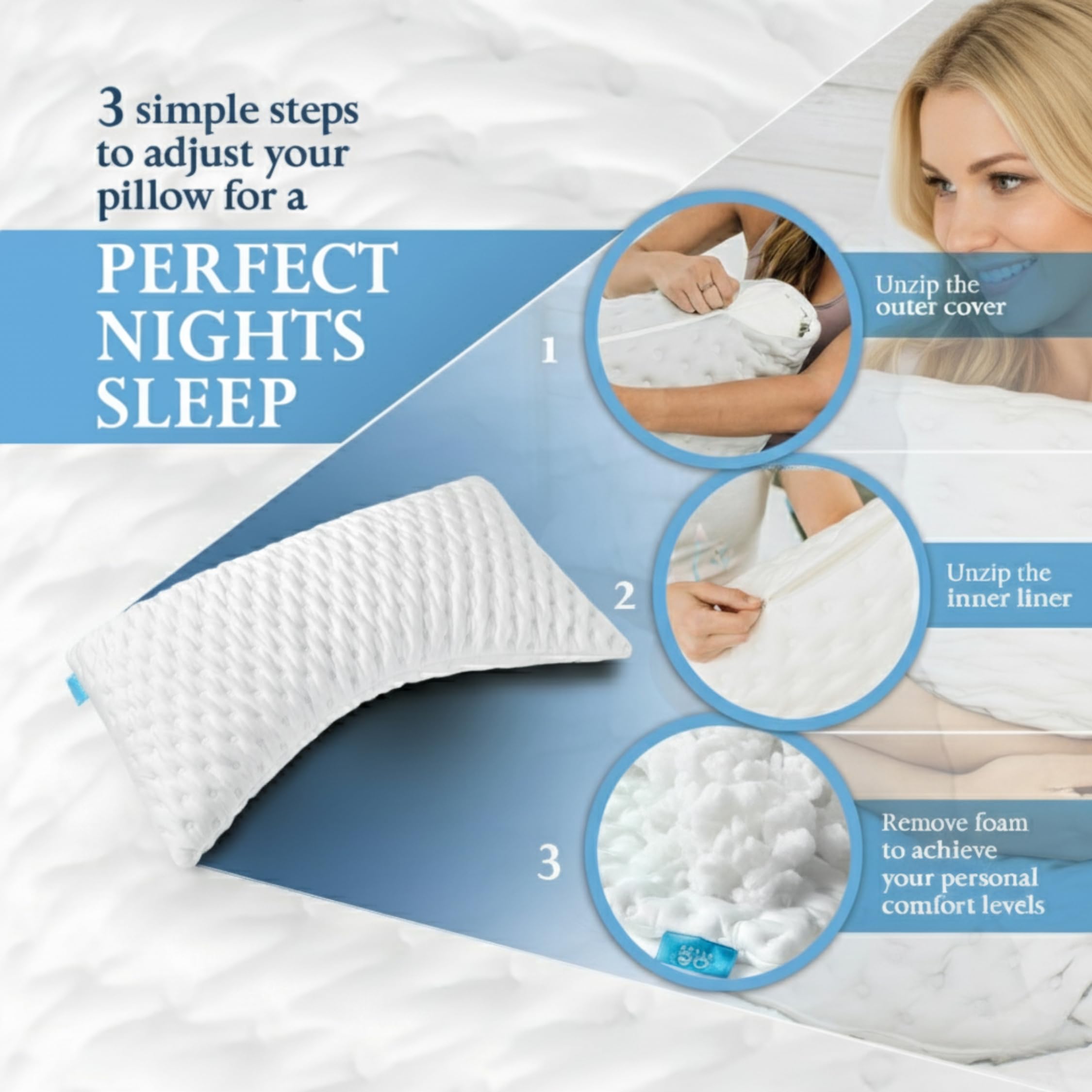 Zoey Sleep memory foam close-up highlights contouring comfort and support.