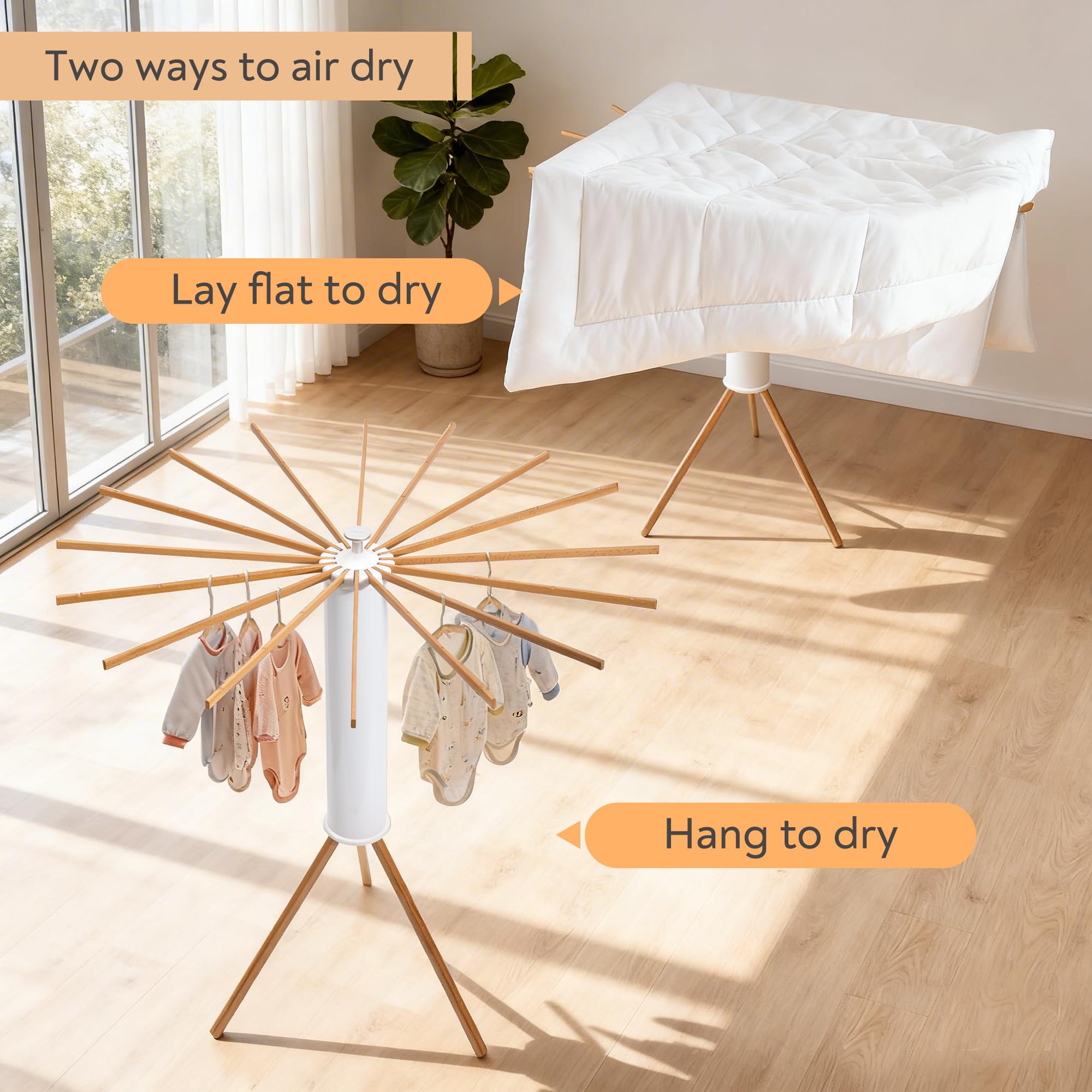 ZOFGENOW solid-beech wood drying rack highlights natural strength.