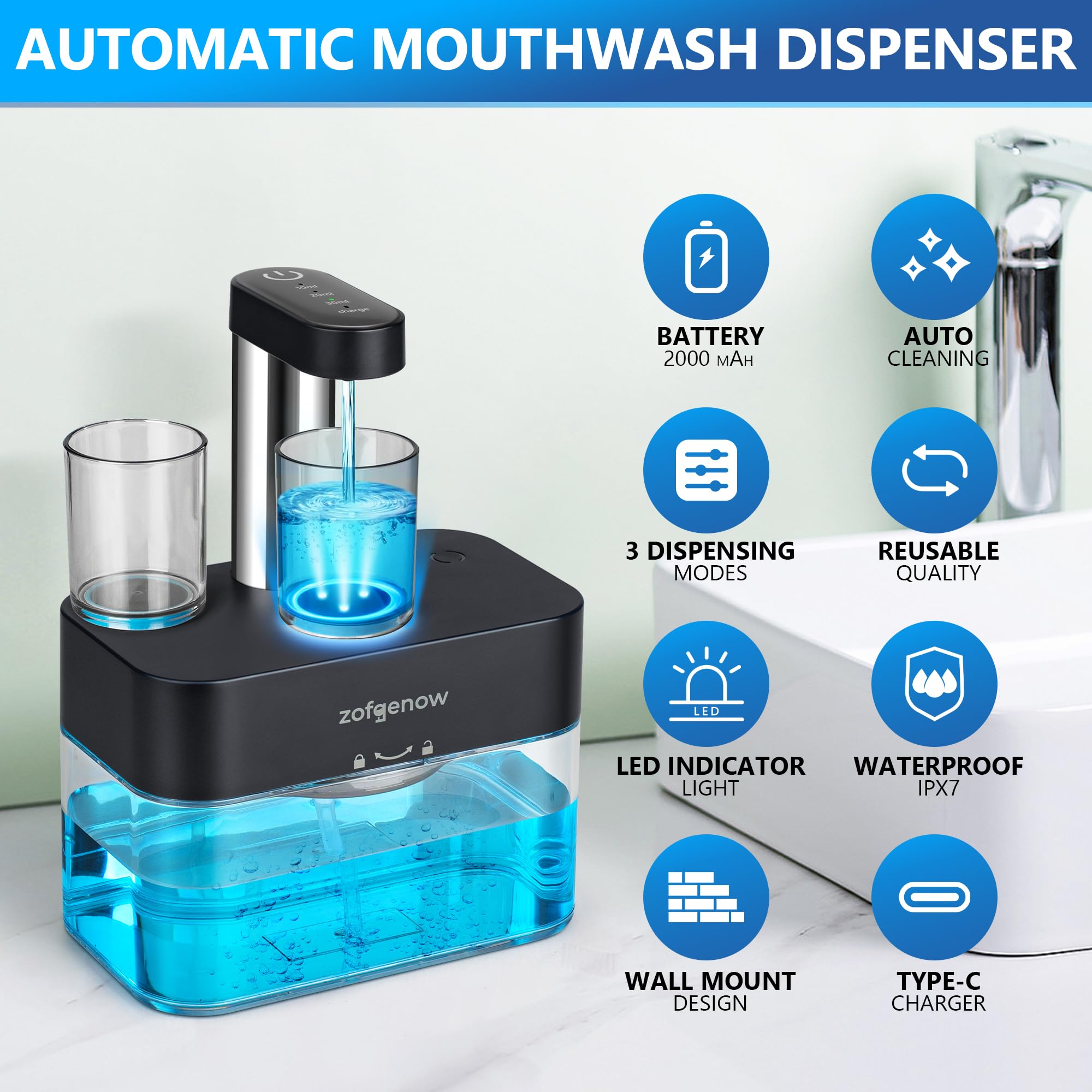 ZOFGENOW magnetic cups for easy refills and tidy bathroom organization.
