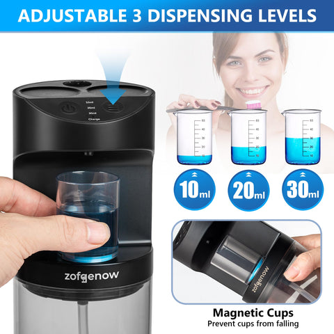 Three dispensing levels shown for precise dosing with ZOFGENOW dispenser.