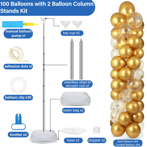 ZOIIWA 100 balloons pack with gold and confetti for a festive look.