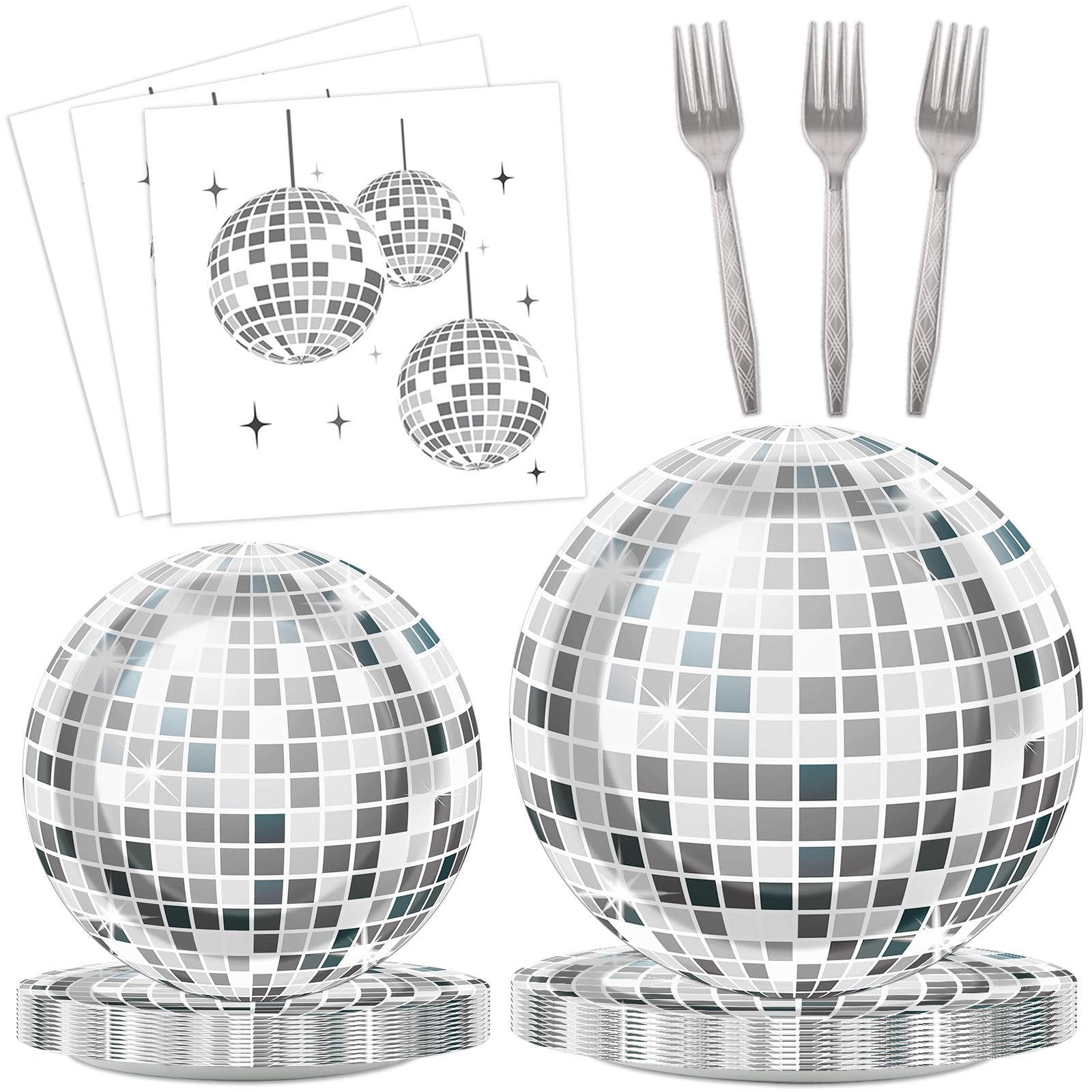 ZOIIWA disco ball plates 7 inches on table for retro party serving.