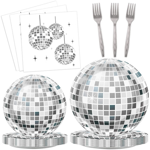 ZOIIWA disco ball plates 7 inches on table for retro party serving.