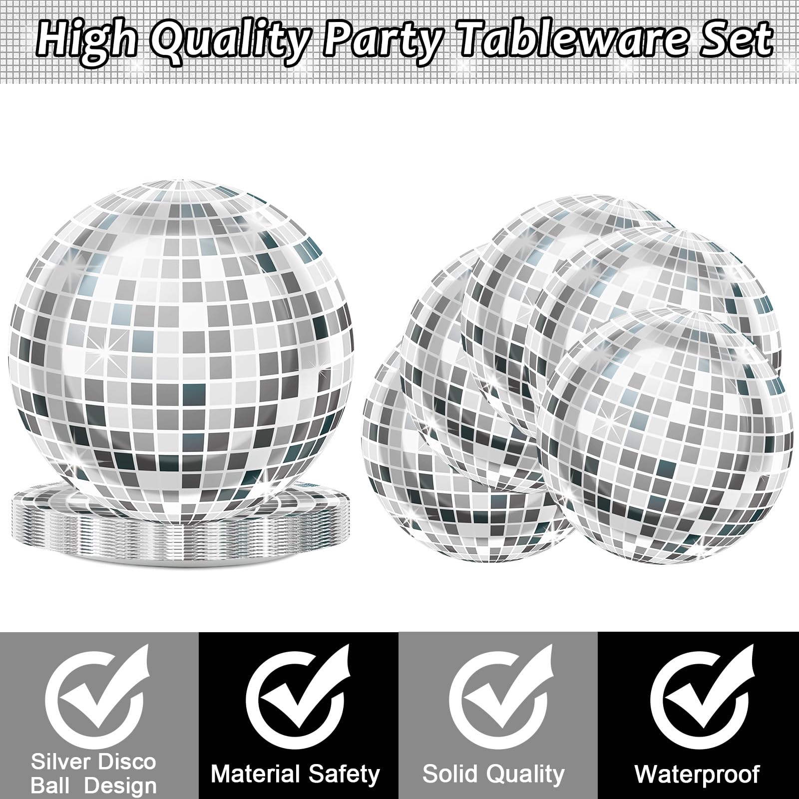 ZOIIWA disco plates 9 inches ideal for main courses at a silver themed event.