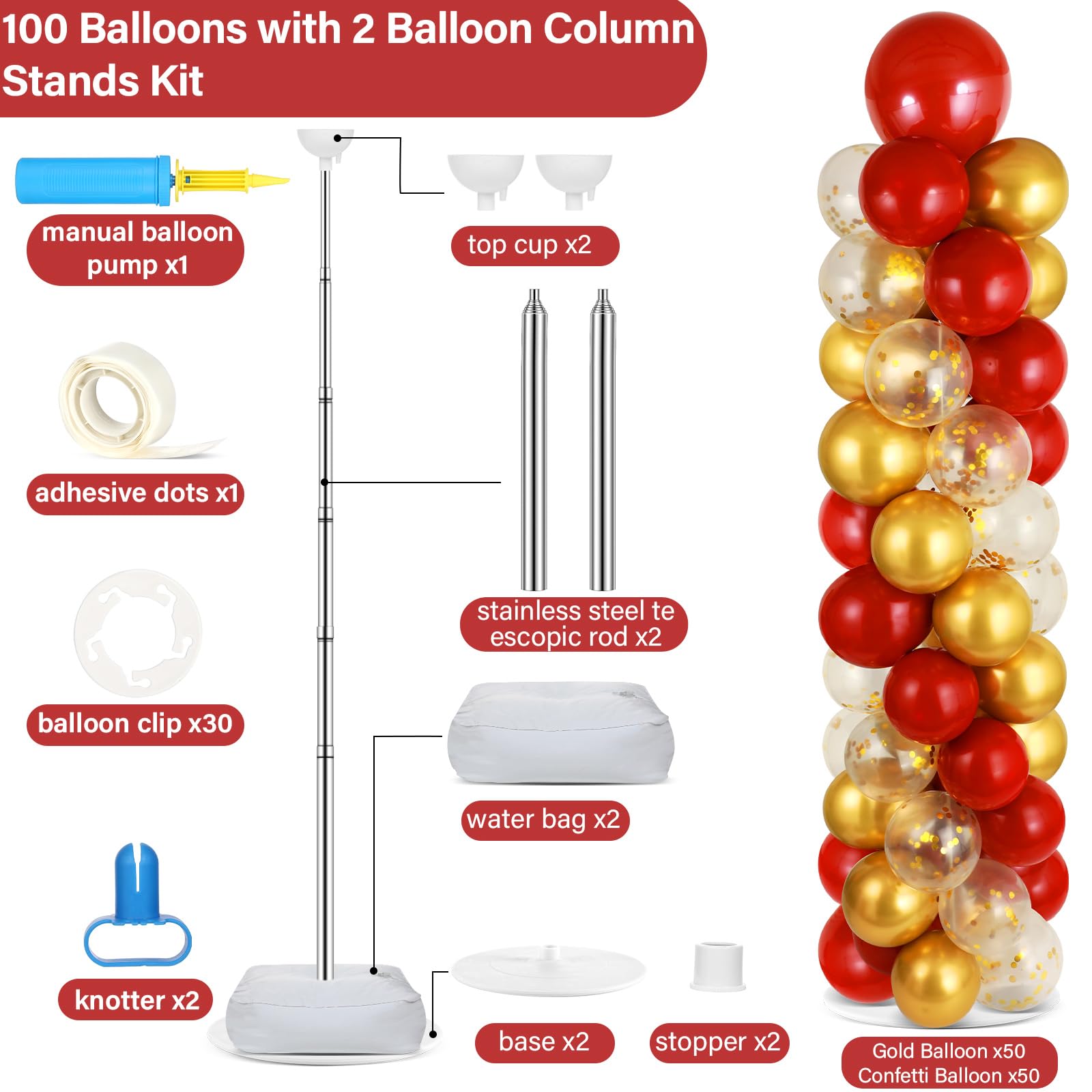 ZOIIWA red and gold balloons for a vibrant, festive tower.