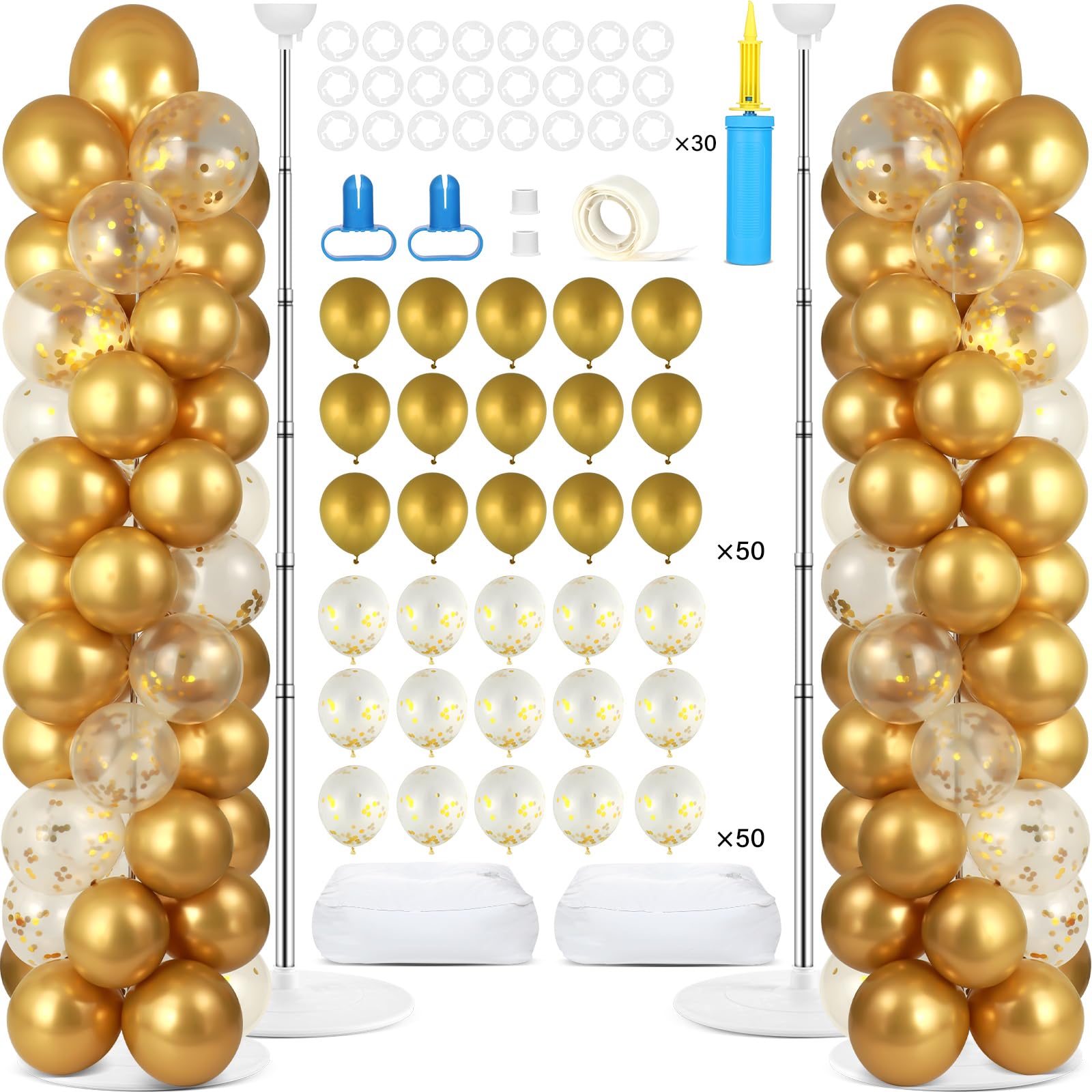 ZOIIWA two-sets metallic gold balloon column stand for elegant event decor.