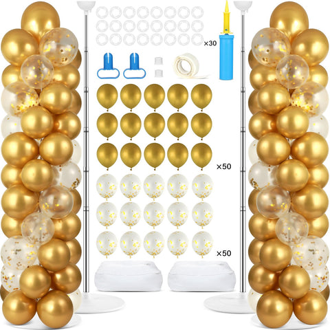 ZOIIWA two-sets metallic gold balloon column stand for elegant event decor.