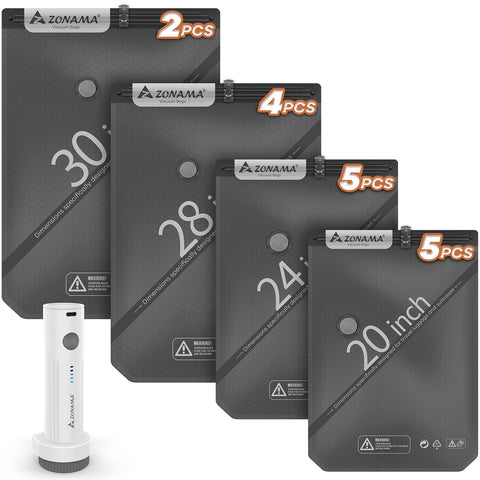 Z ZONAMA vacuum bags front view, highlighting compact travel-friendly design for packing.