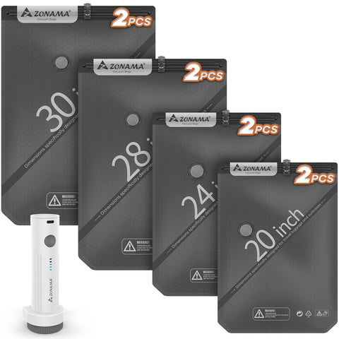 Z Zonama vacuum bags and travel pump in use for quick compression on-the-go.