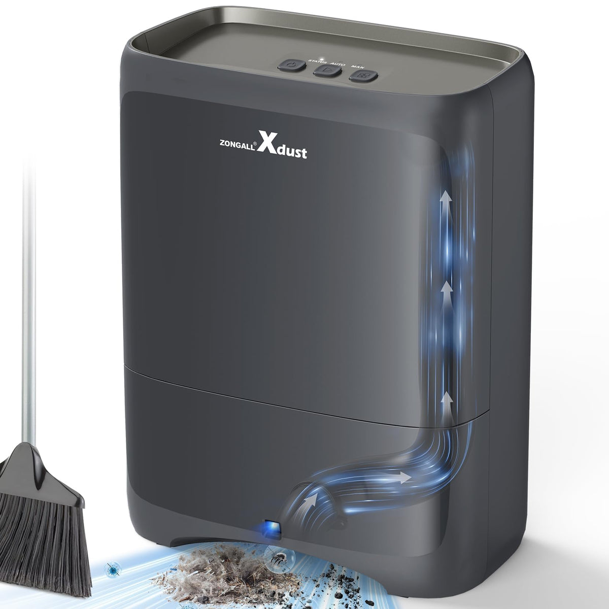 ZONGALL touchless vacuum dustpan in auto mode, hands-free cleanup for quick messes.