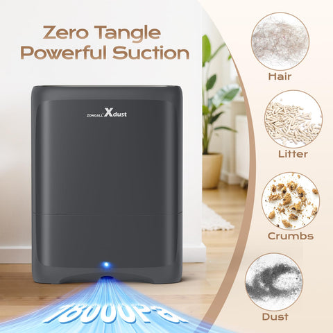 ZONGALL touchless vacuum dustpan in manual mode, user-guided sweep with strong suction.