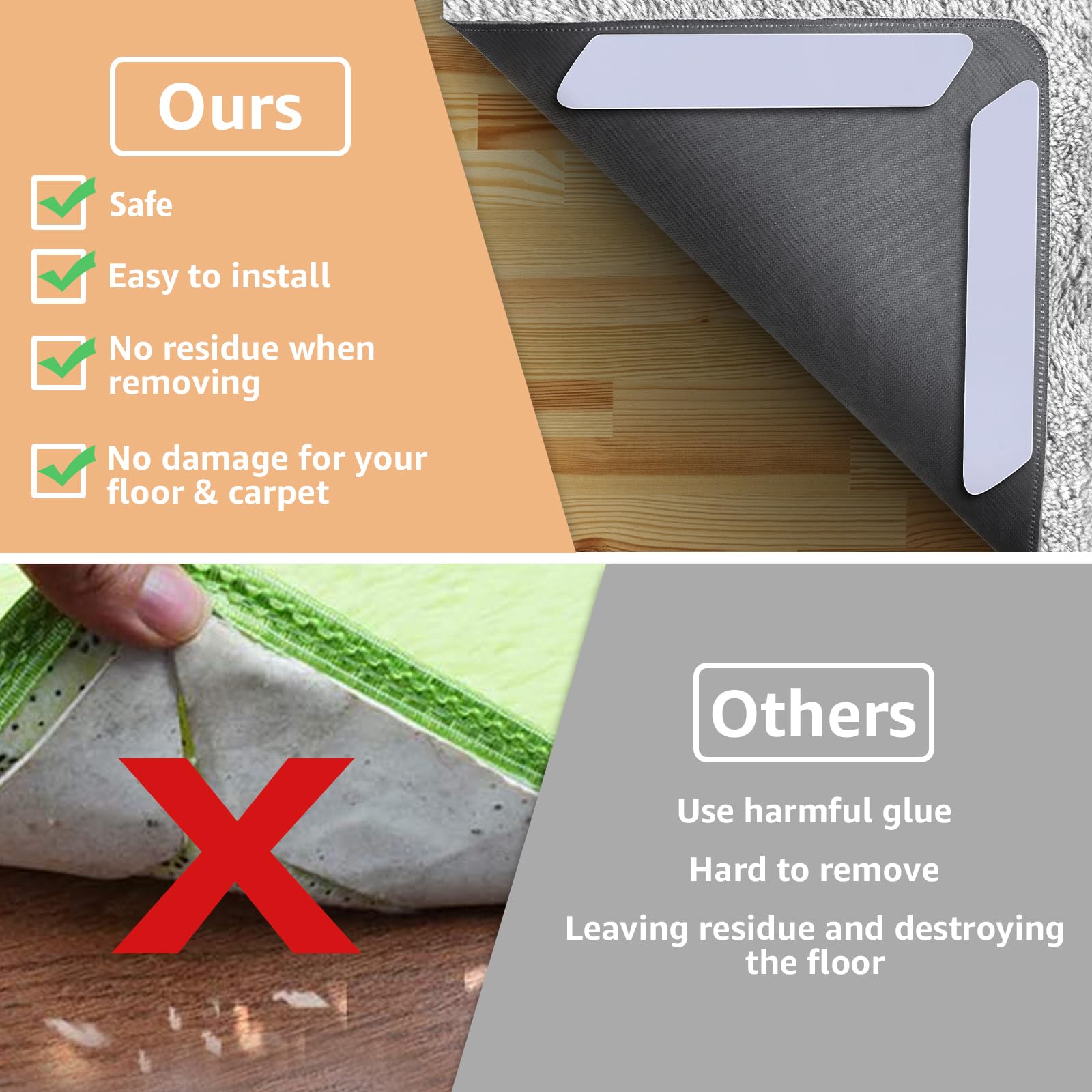 ZONGOOL no-residue rug stoppers protect floors while preventing slips.