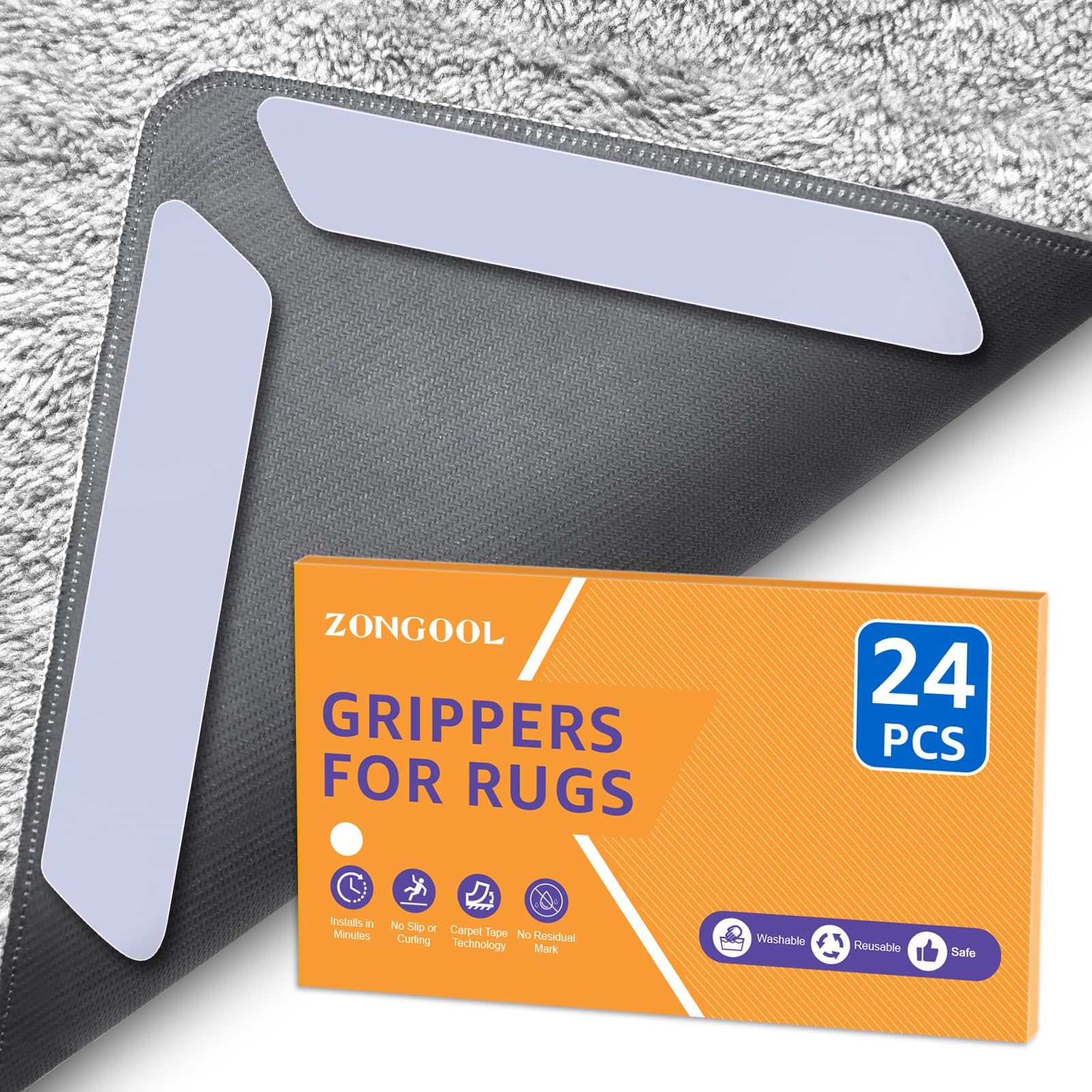 ZONGOOL rug tape 24 pcs securing rugs on hardwood floors.