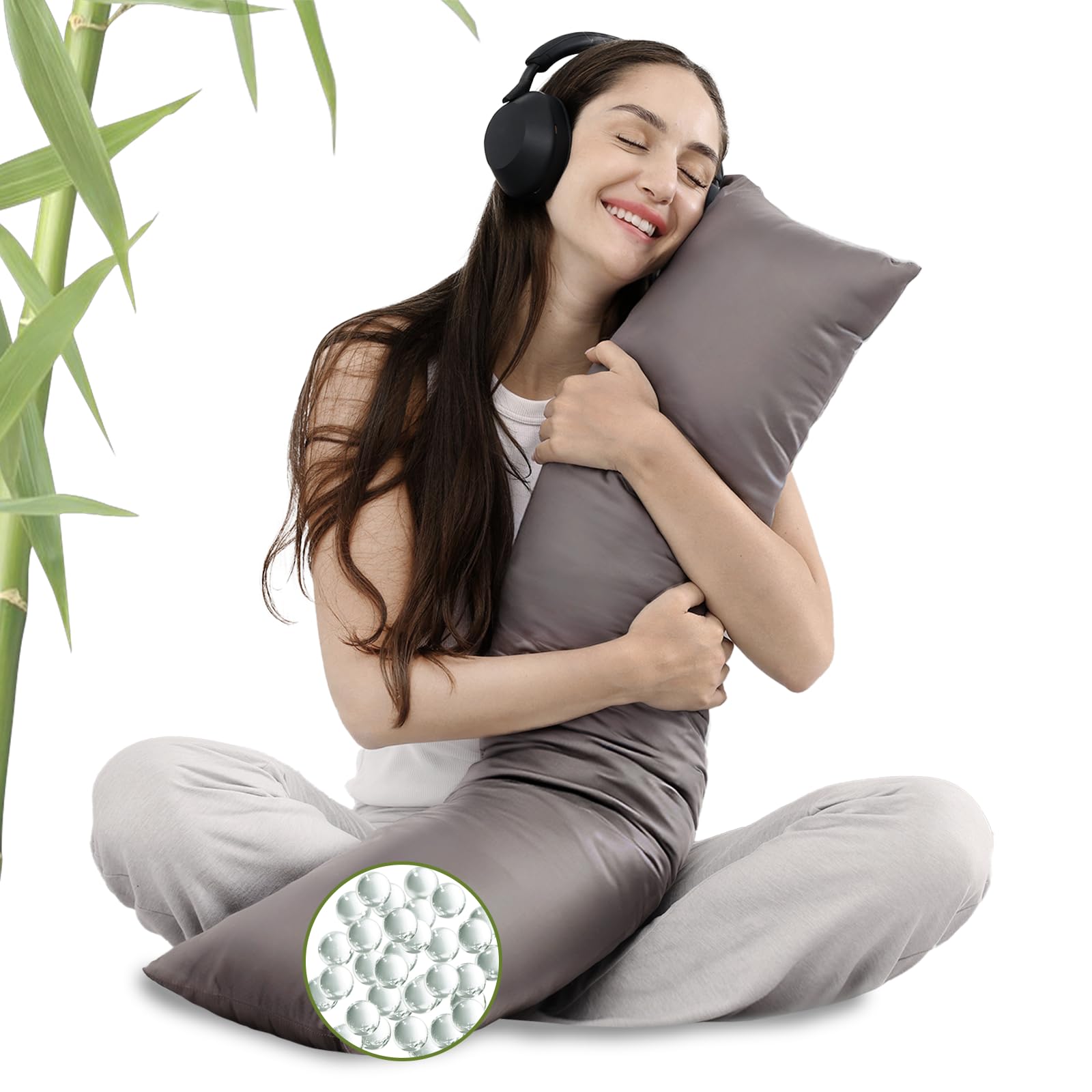 ZonLi cooling weighted pillow cover close-up showing breathable bamboo fabric for comfort.