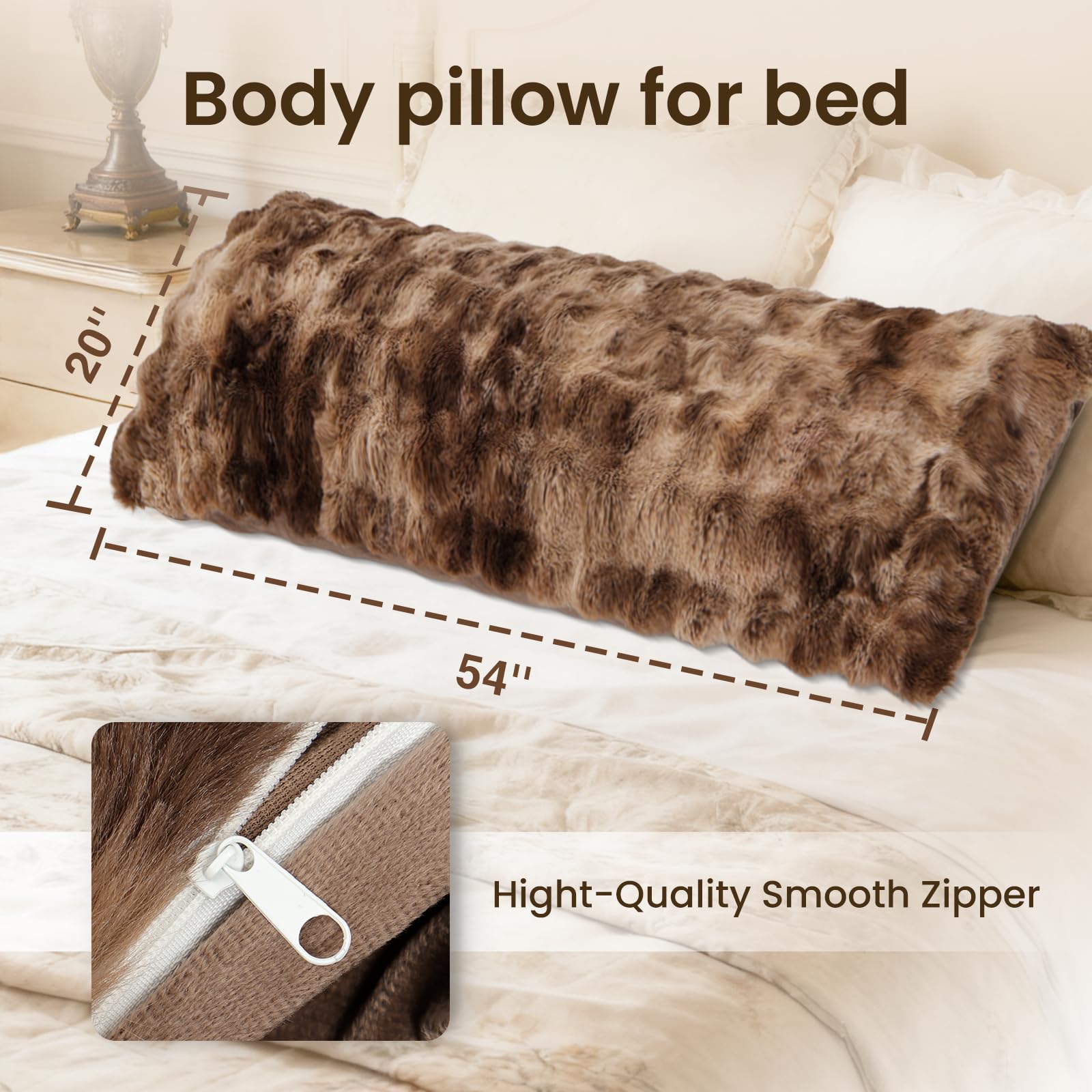 ZonLi fluffy body pillow faux rabbit fur texture up close for a luxe feel