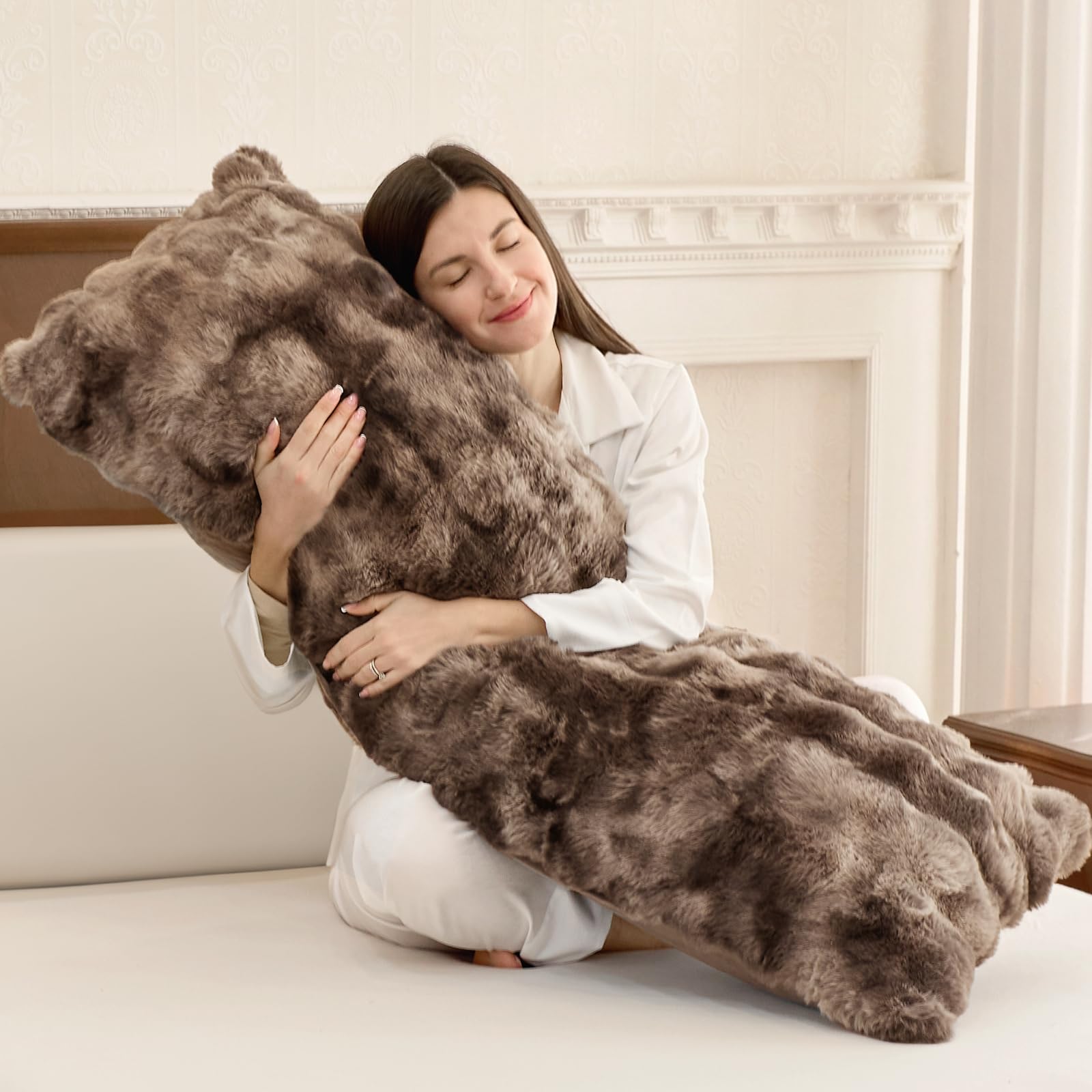 ZonLi fluffy body pillow front view shows plush fur texture and cozy silhouette