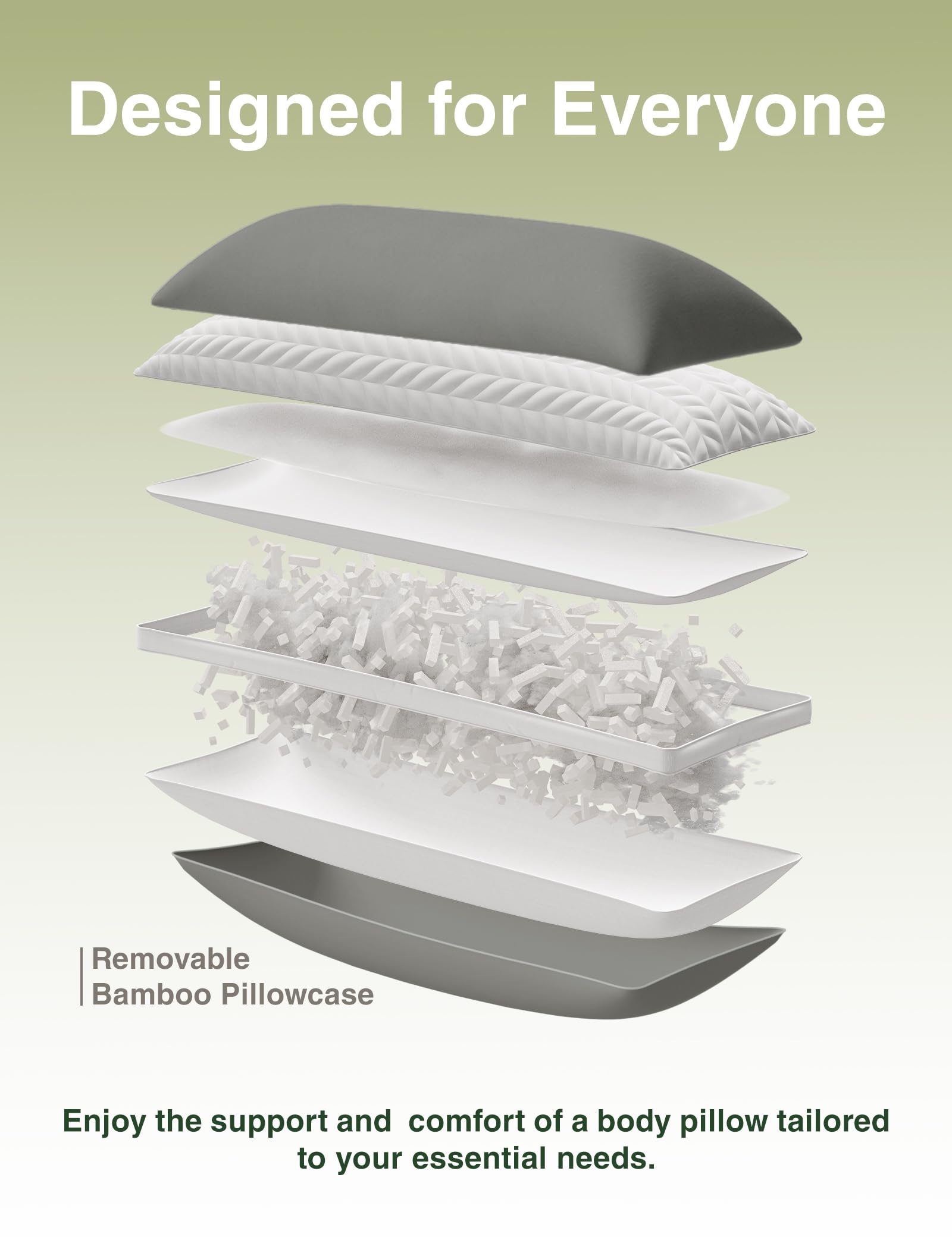 Standard ZonLi pillow with integrated design and removable filling for washing.