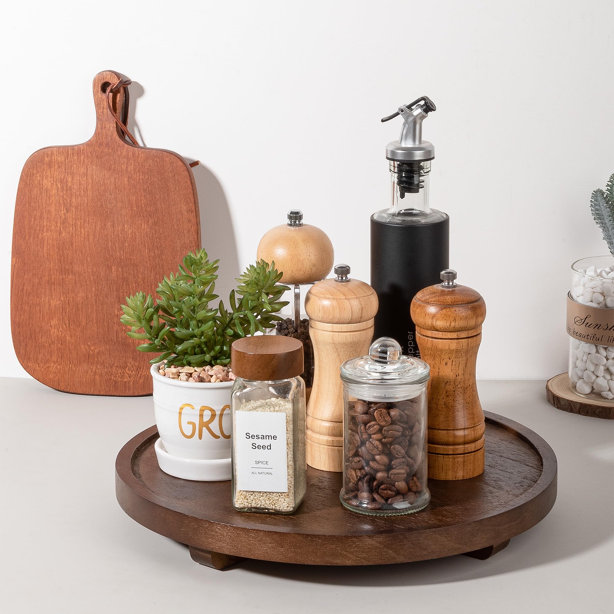 Zoocatia wood tray on bathroom counter keeps toiletries organized and within reach.
