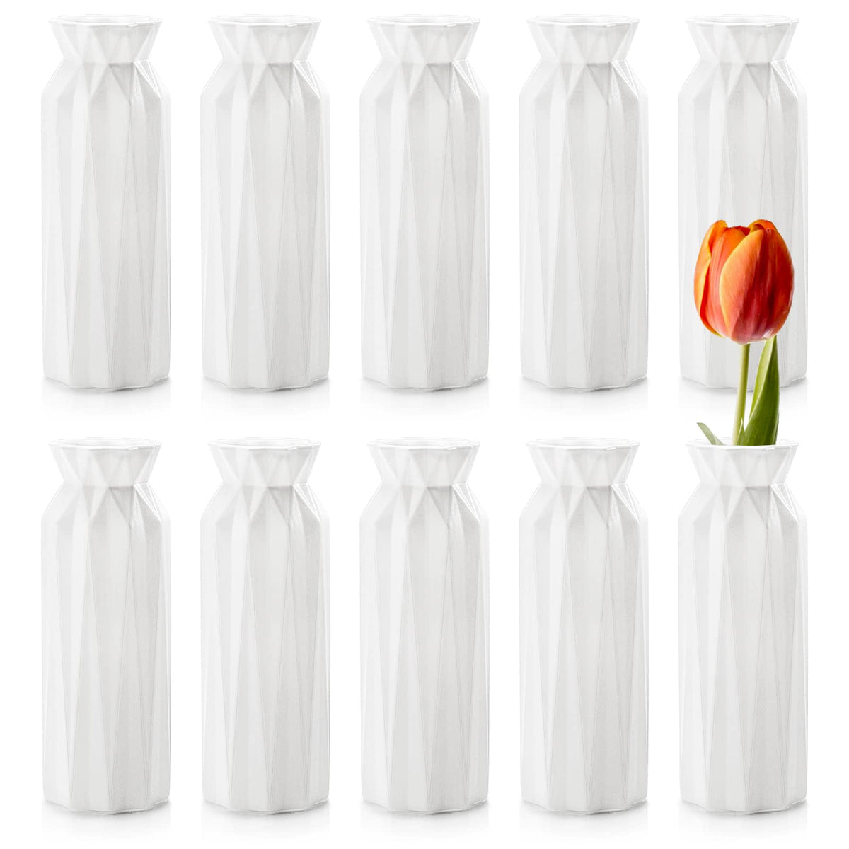 ZOOFOX 10-pack Origami Vase white 8-inch height, durable centerpiece option.
