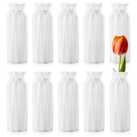 ZOOFOX 10-pack Origami Vase white 8-inch height, durable centerpiece option.