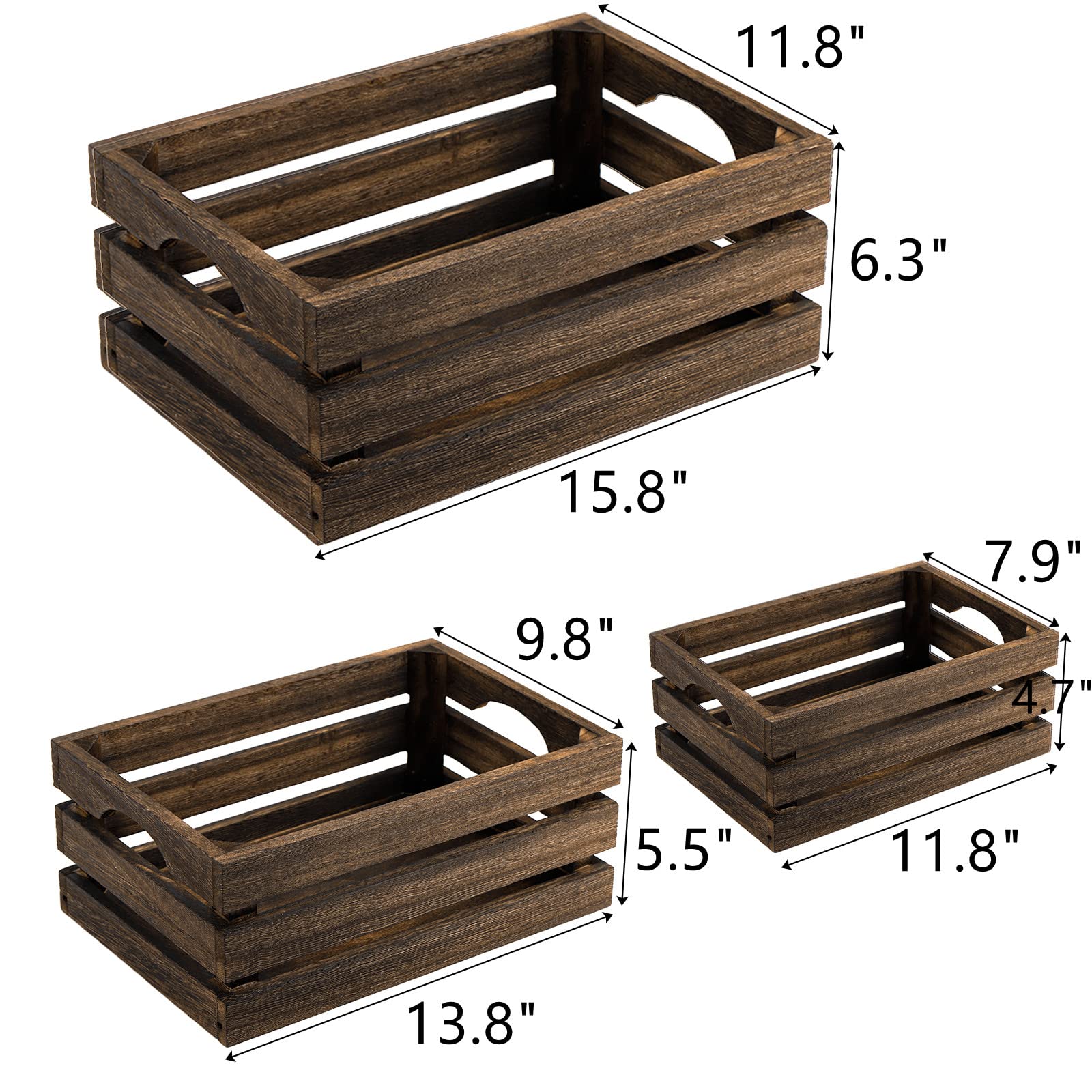 ZOOFOX rustic wooden crates side view with carrying handles