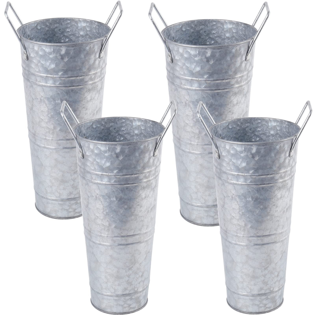 ZOOFOX galvanized metal vase close-up showing rust-resistant finish and durable construction.