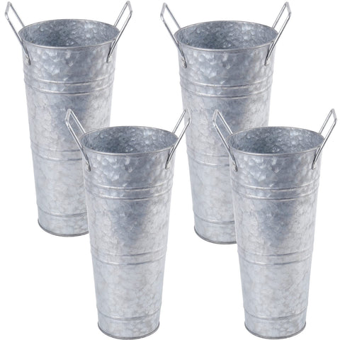 ZOOFOX galvanized metal vase close-up showing rust-resistant finish and durable construction.