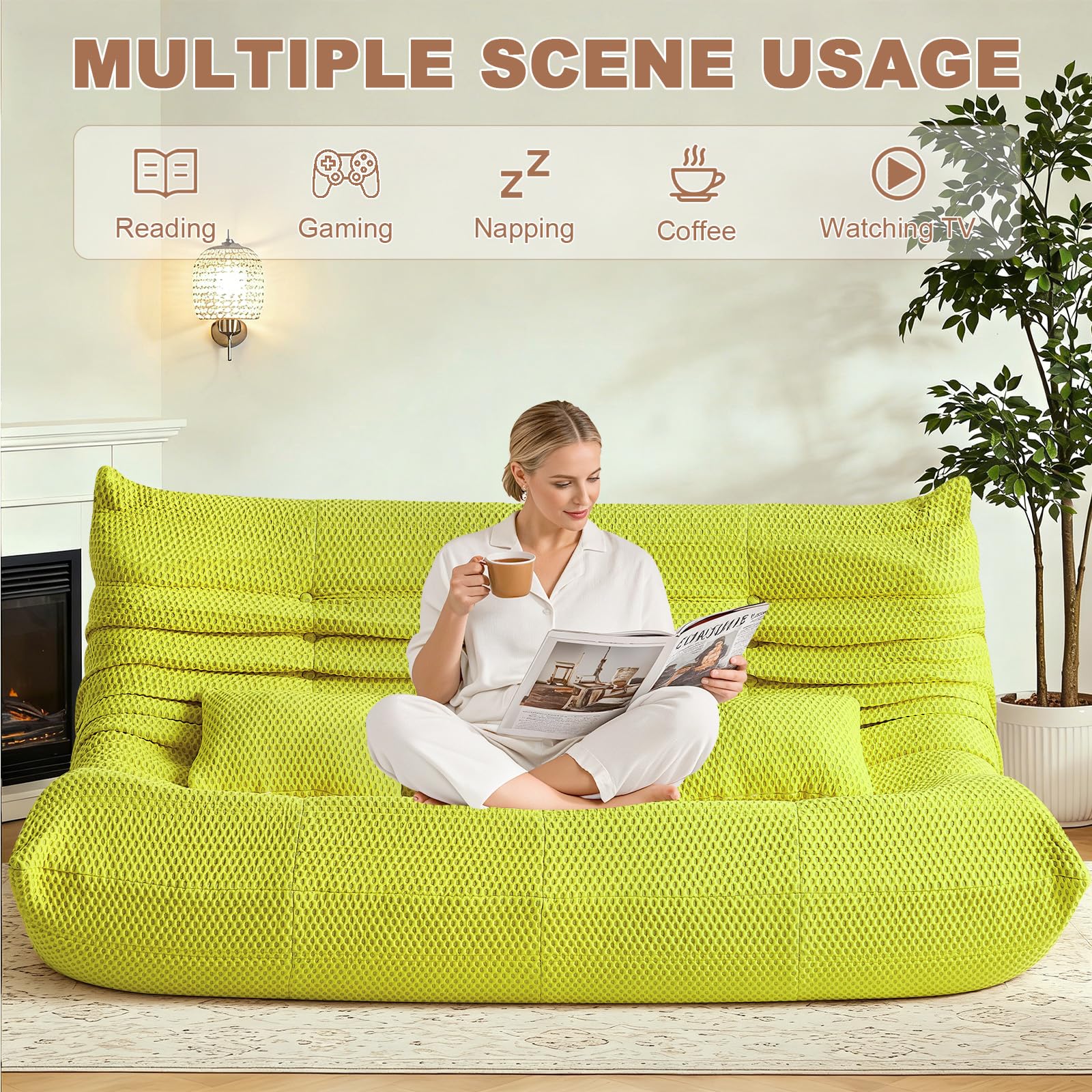 ZOOVEE bean bag chair living room setup ideal for reading and gaming.