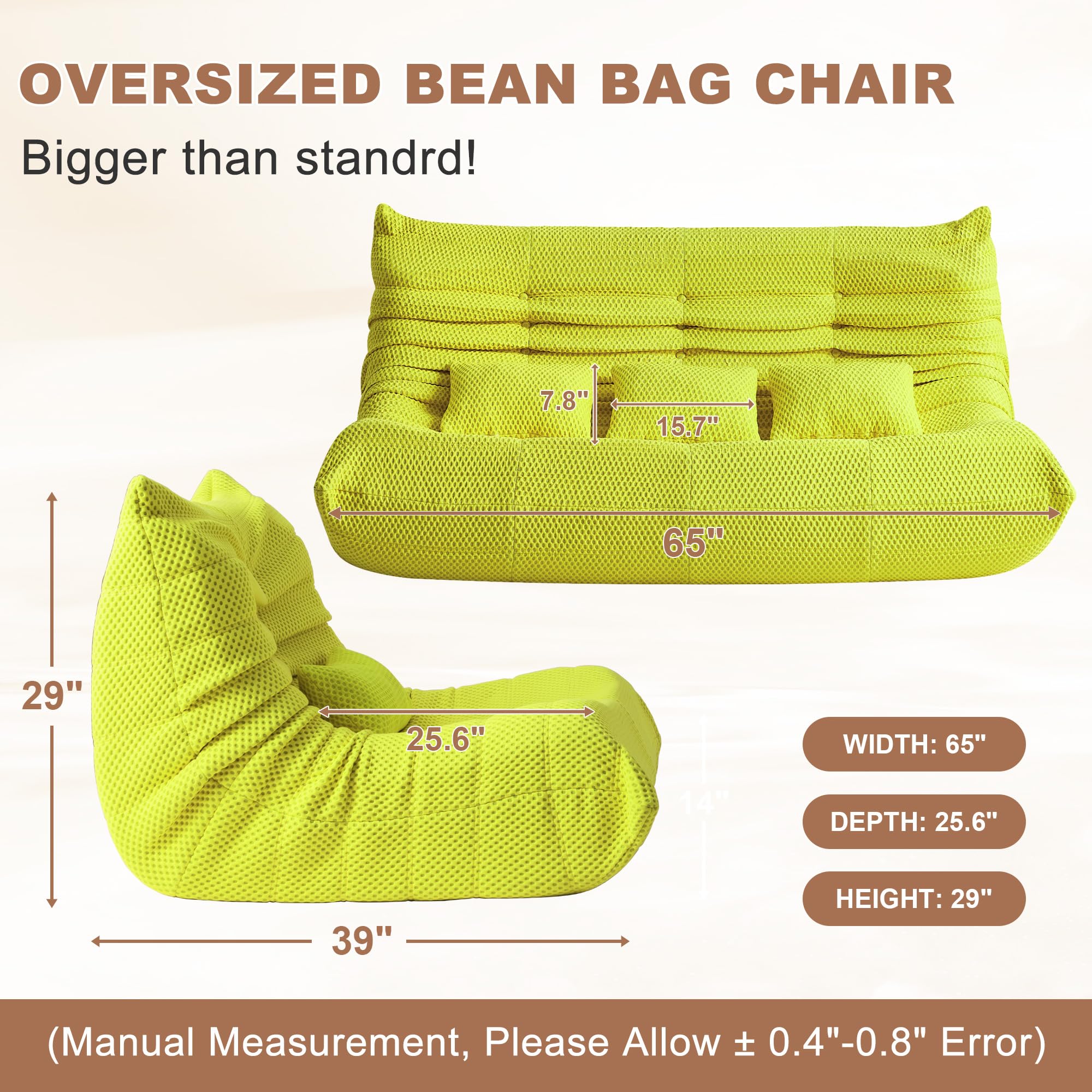 ZOOVEE bean bag chair lumbar pillow detail for ergonomic back support.