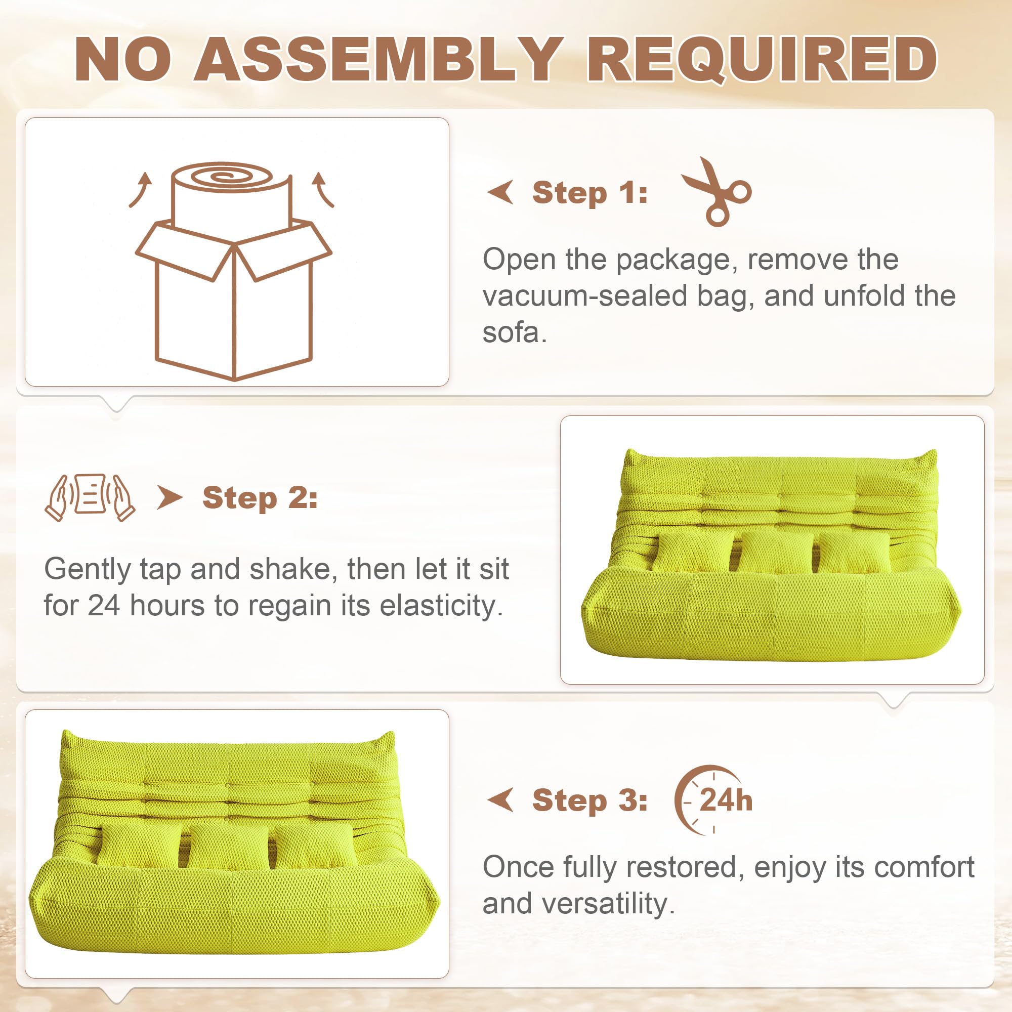ZOOVEE bean bag chair unboxed and expands after 12-24 hours.