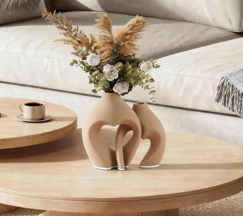 Zormon heart vases side-by-side on a table for an elegant centerpiece