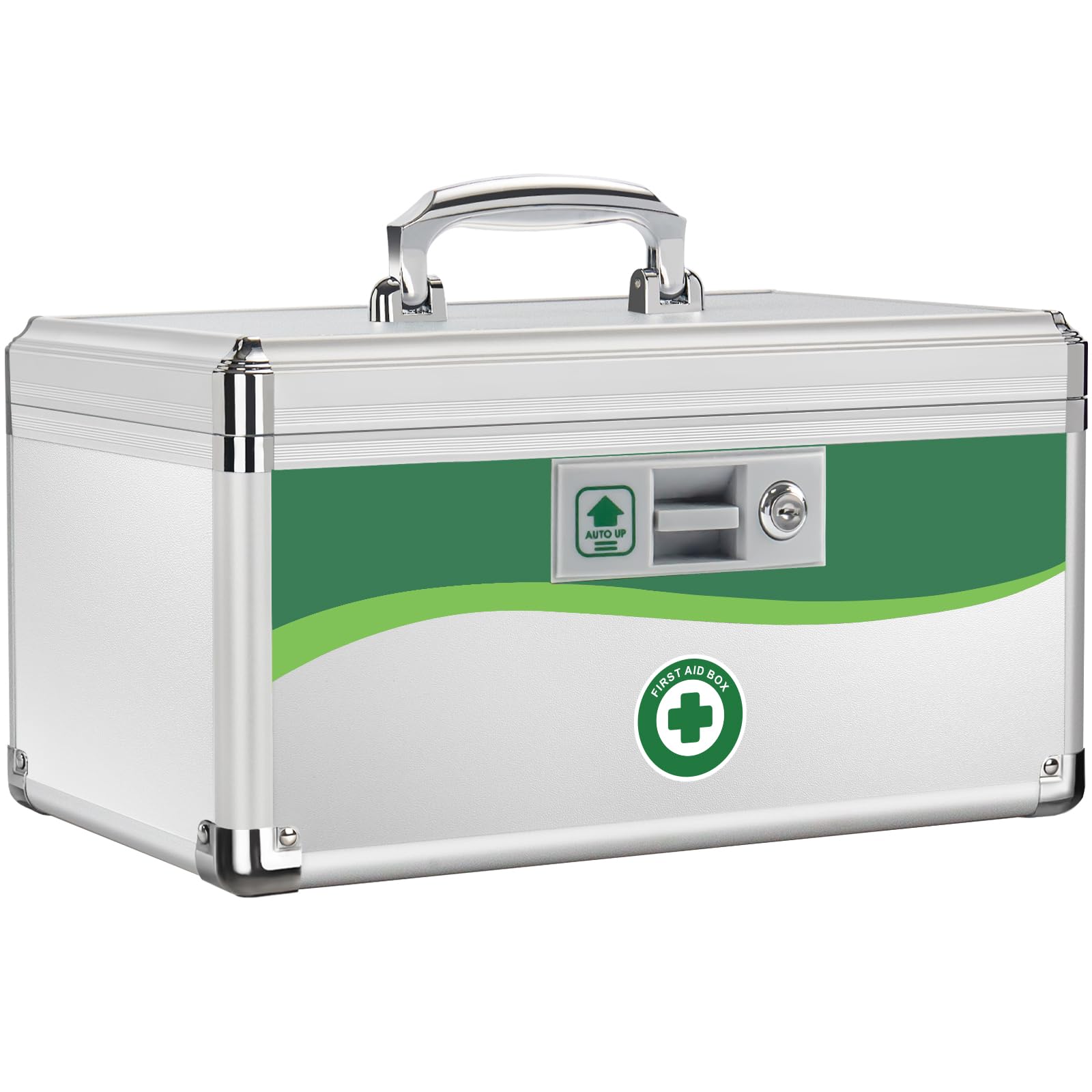 ZORVIDSON medicine lock box front view highlights secure key lock for safe storage.
