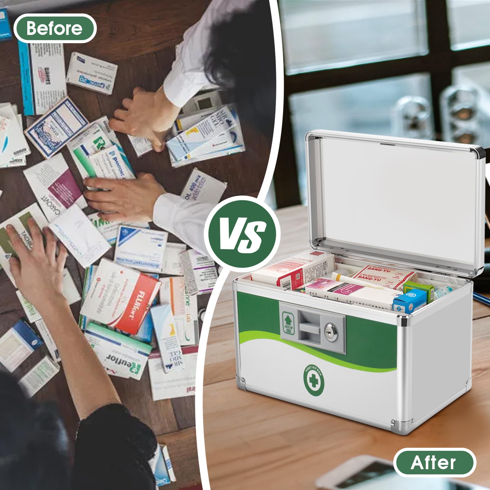 ZORVIDSON medicine lock box portable-handle highlights travel-friendly design for on-the-go use.