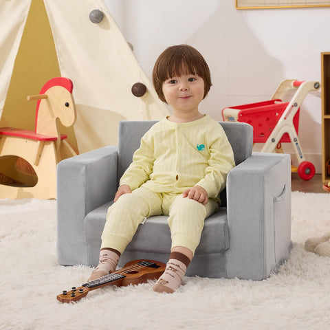 Zorvoxz Kids Couch recliner extended for versatile 2-in-1 use during play or rest.