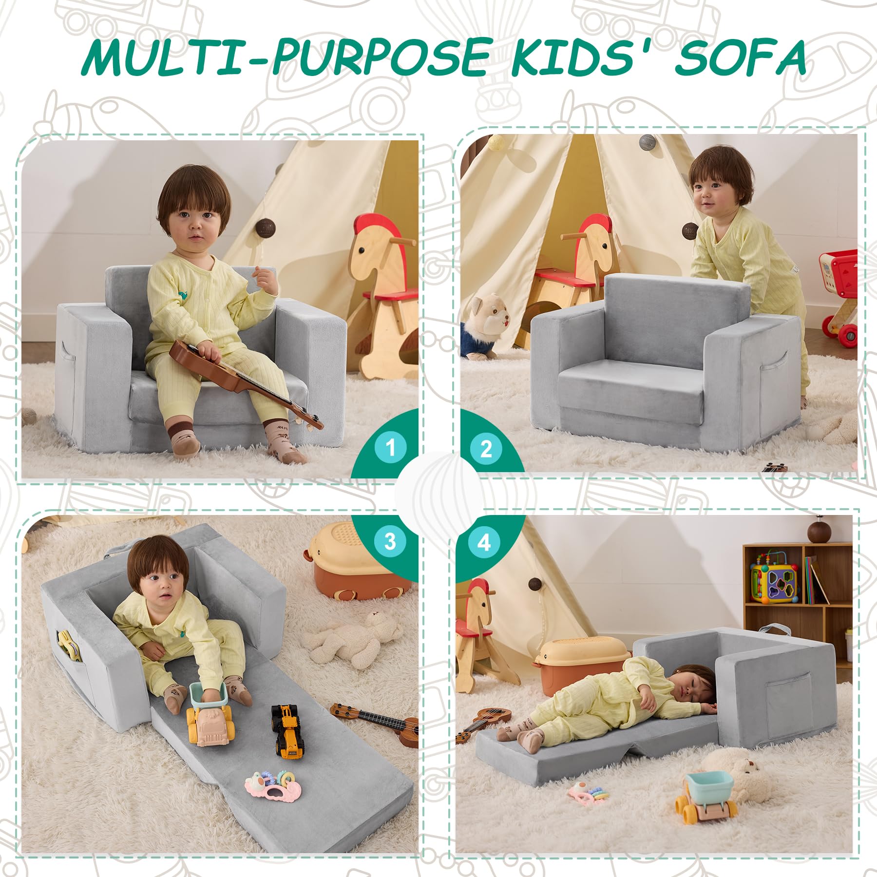 Zorvoxz Kids Couch rounded edges promote safe use for toddlers.