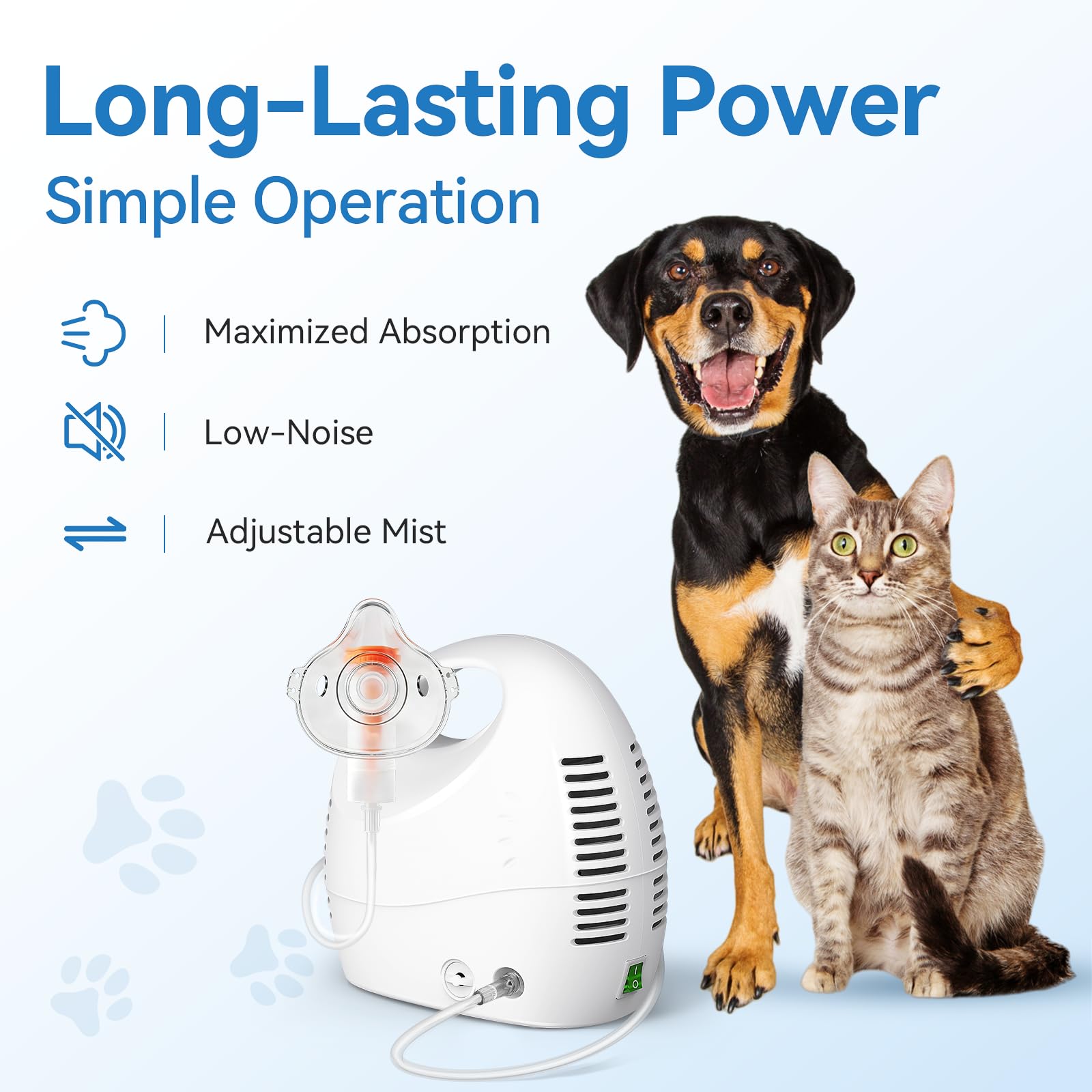 Zorymz nebulizer with masks showing versatile fit for cats and dogs.