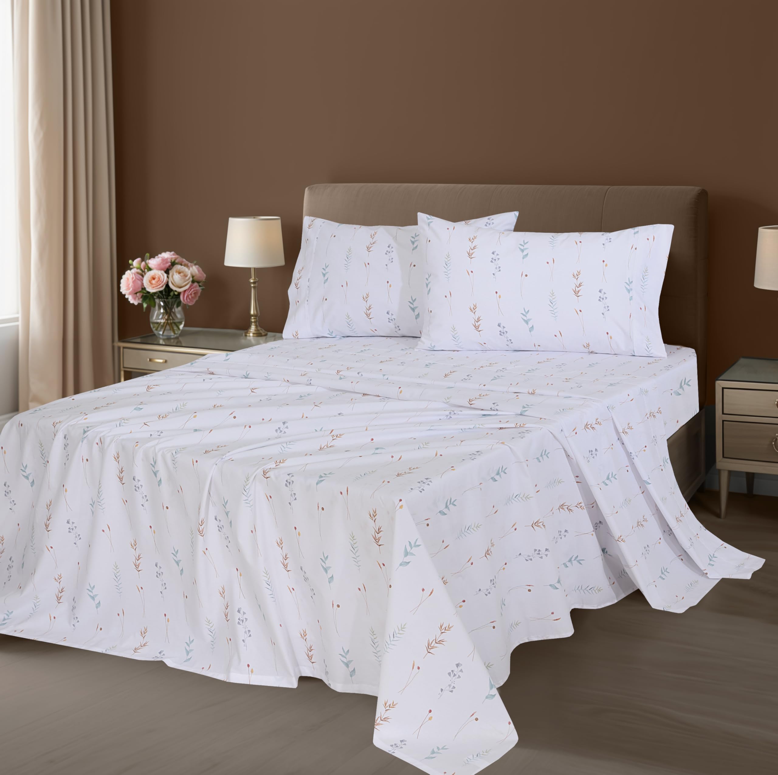 ZOYER Fairy Meadows flat sheet closeup shows crisp percale weave for breathable comfort